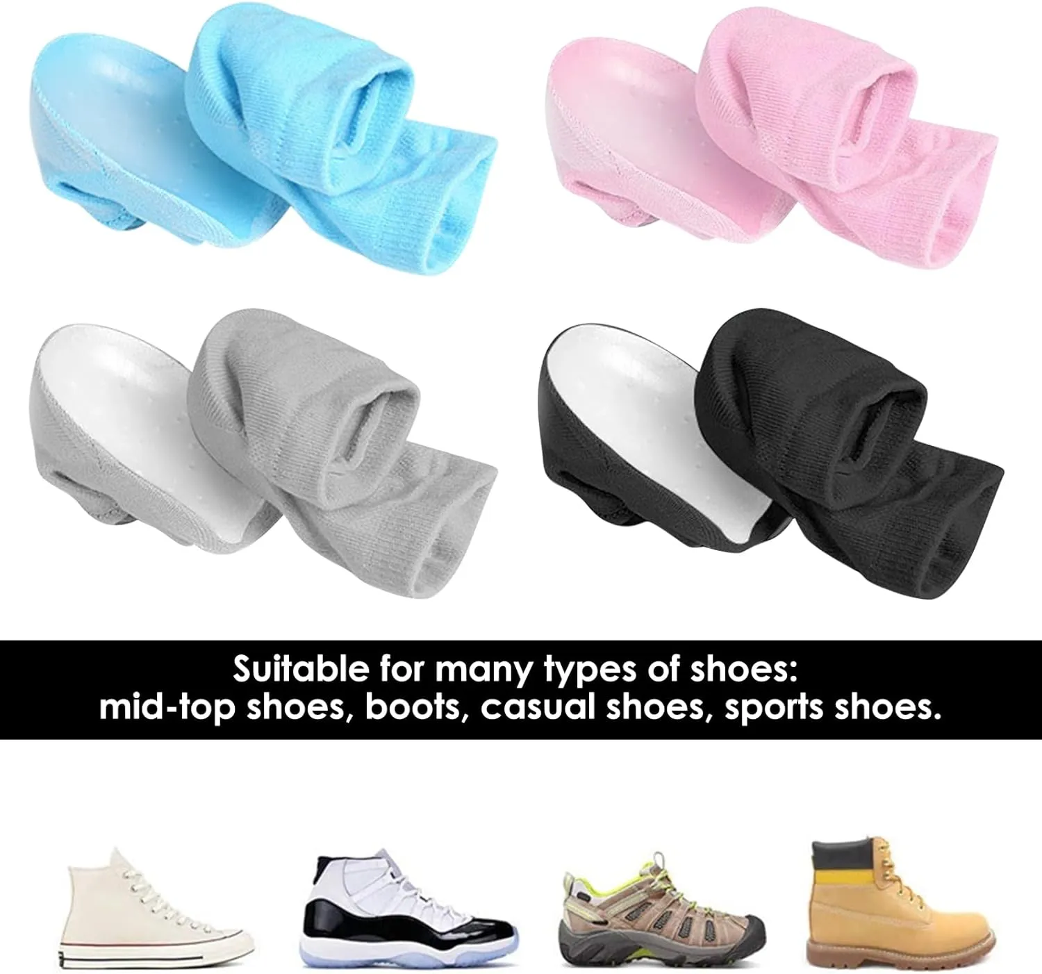 Heightening Wedge Insole Socks Invisible Silicone Height Increase Socks Heel Pad Insert for Plantar Fasciitis Pain Relive and Gait Correction White 3.5 CM/1.4 Inch Up