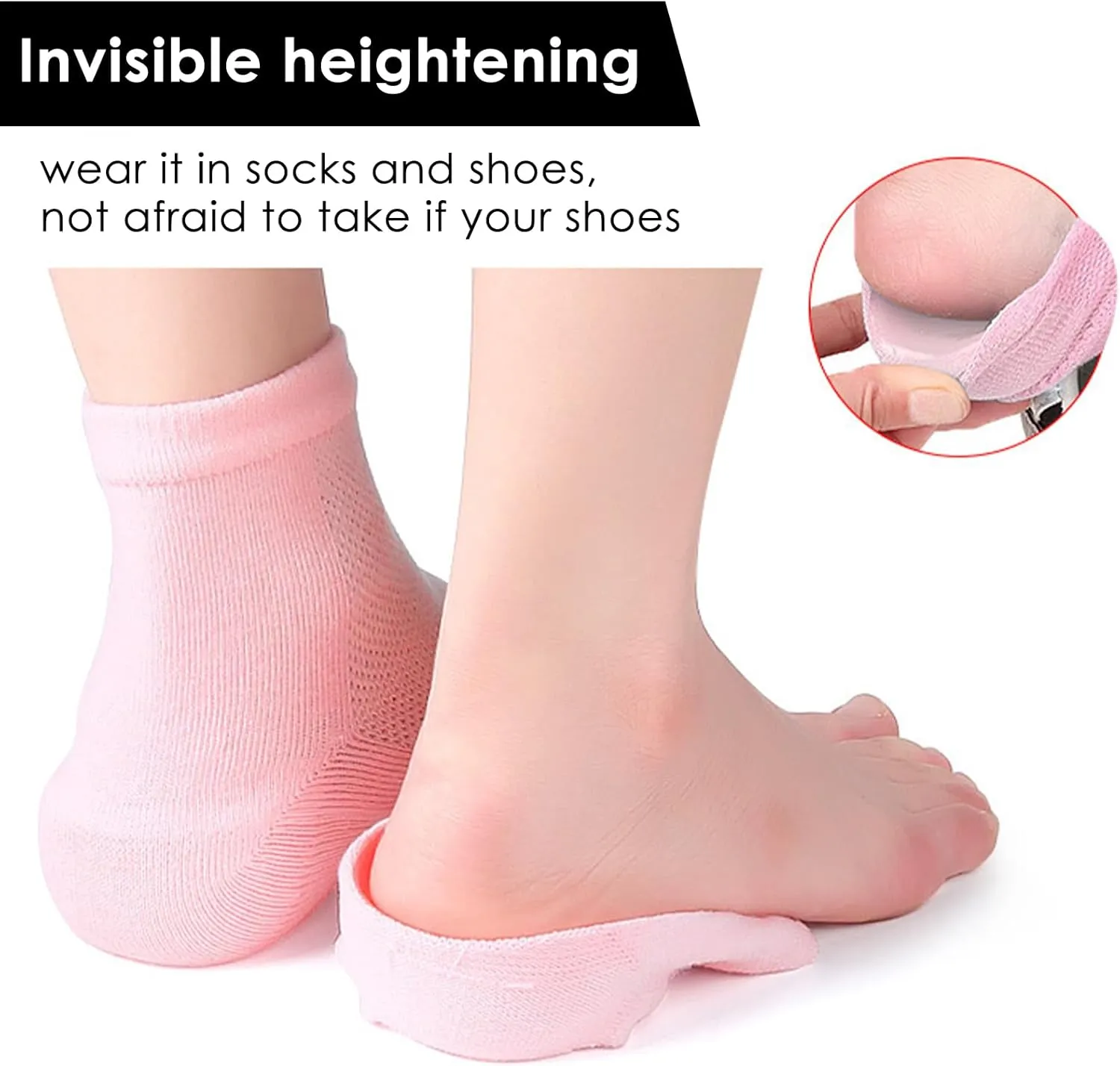 Heightening Wedge Insole Socks Invisible Silicone Height Increase Socks Heel Pad Insert for Plantar Fasciitis Pain Relive and Gait Correction White 3.5 CM/1.4 Inch Up