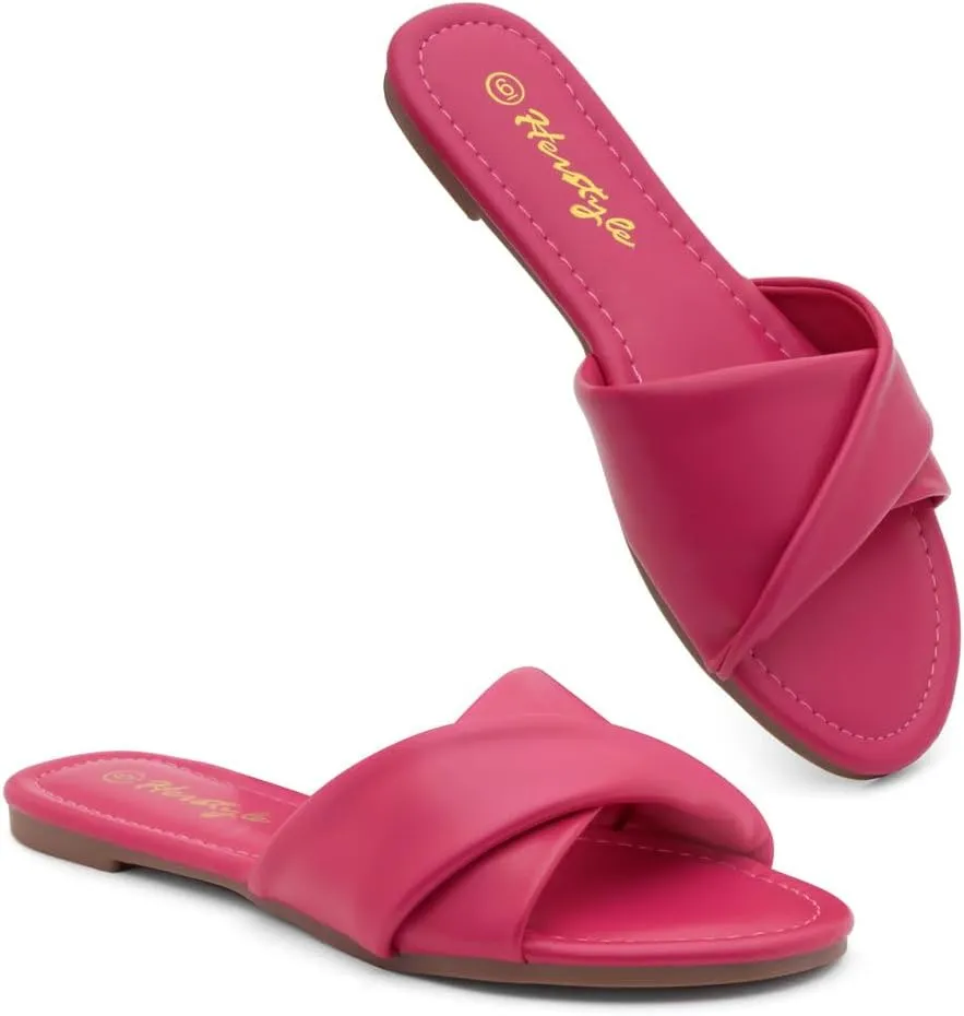 Herstyle Women’s Flat Sandals 2025 – Comfortable Dressy Slide Sandals | Cushioned Slip-On Summer Casual Sandals with Open Toe for Beach, Travel & Everyday Wear