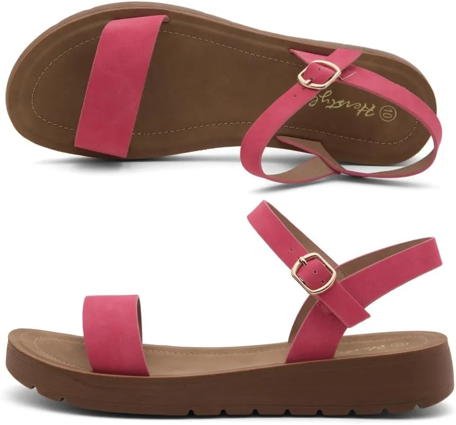 Herstyle Women’s Flat Sandals – One Band Ankle Strap Dressy Casual Sandals with Cushioned Footbed | Comfortable Open Toe Walking Shoes for Summer & Daily Wear