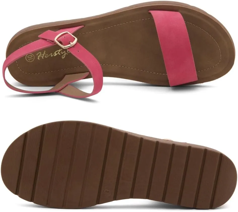 Herstyle Women’s Flat Sandals – One Band Ankle Strap Dressy Casual Sandals with Cushioned Footbed | Comfortable Open Toe Walking Shoes for Summer & Daily Wear