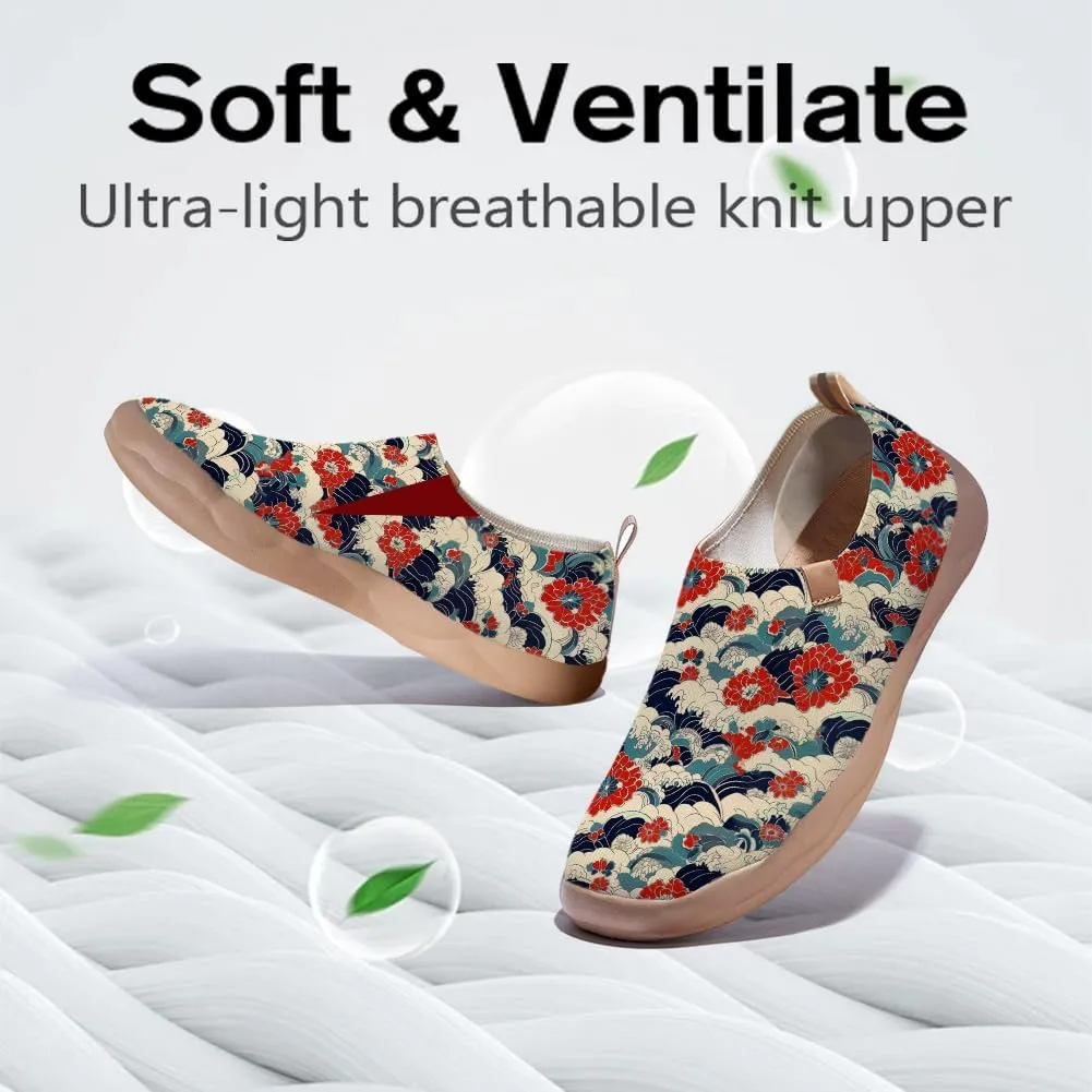 Hetios Women's Travel Footwear Knit Mesh Artistic Slip On Shoes Lightweight Comfortable Casual Loafers