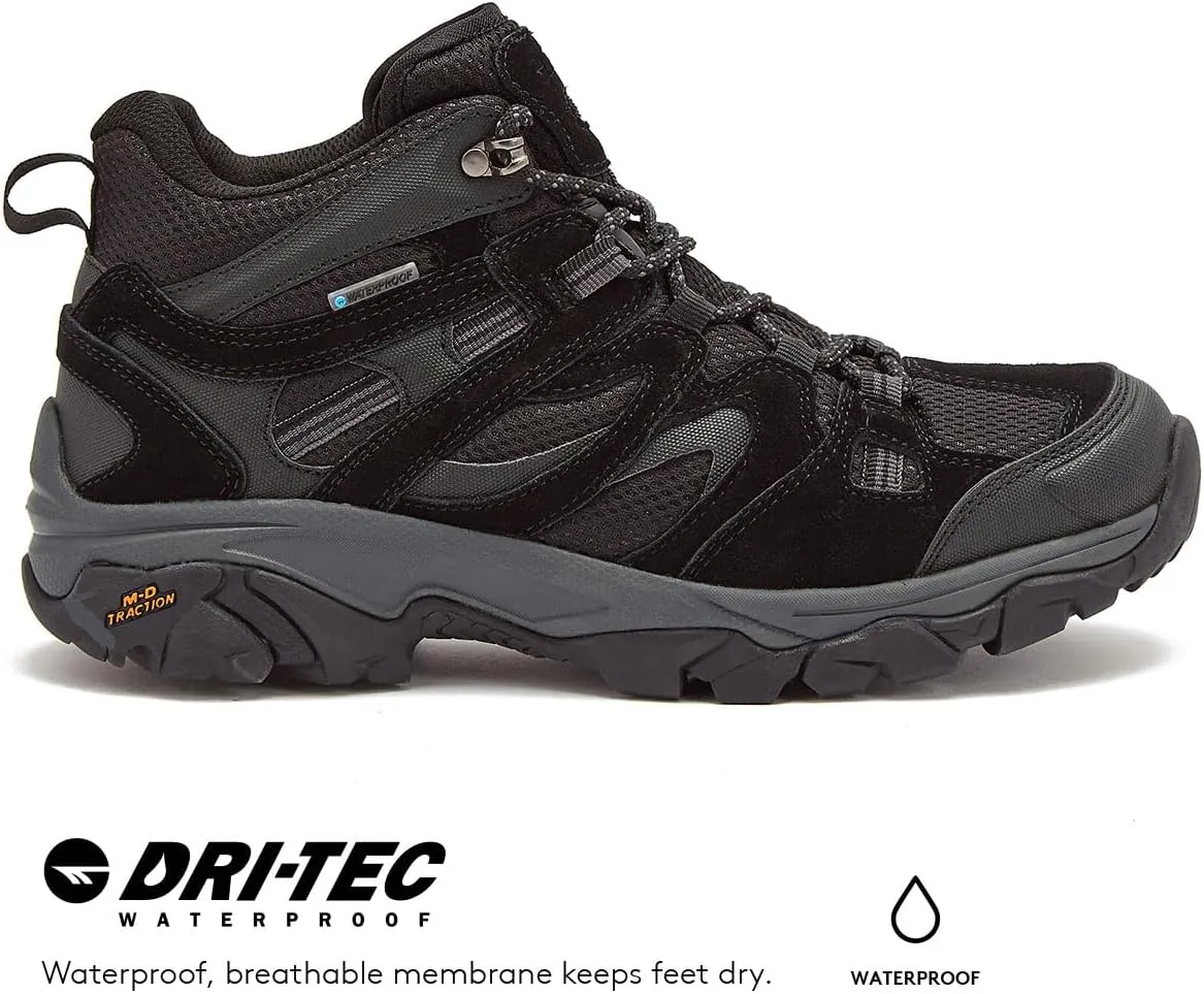 HI-TEC Ravus WP Mid Waterproof Hiking Boots for Men, Lightweight Breathable Outdoor Trekking Shoes