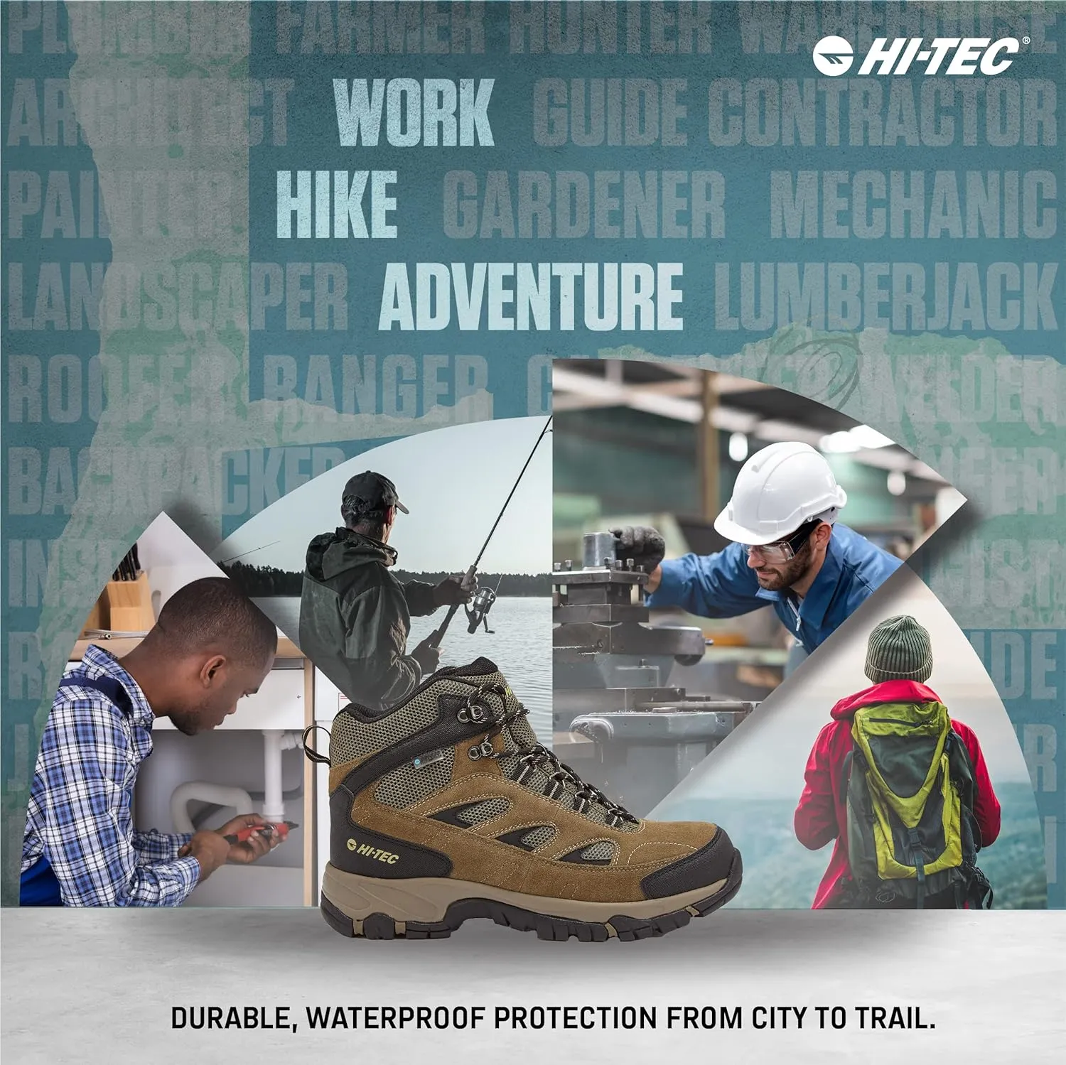 HI-TEC Yosemite WP Mid Waterproof Hiking Boots for Men, Lightweight Breathable Outdoor Trekking Shoes