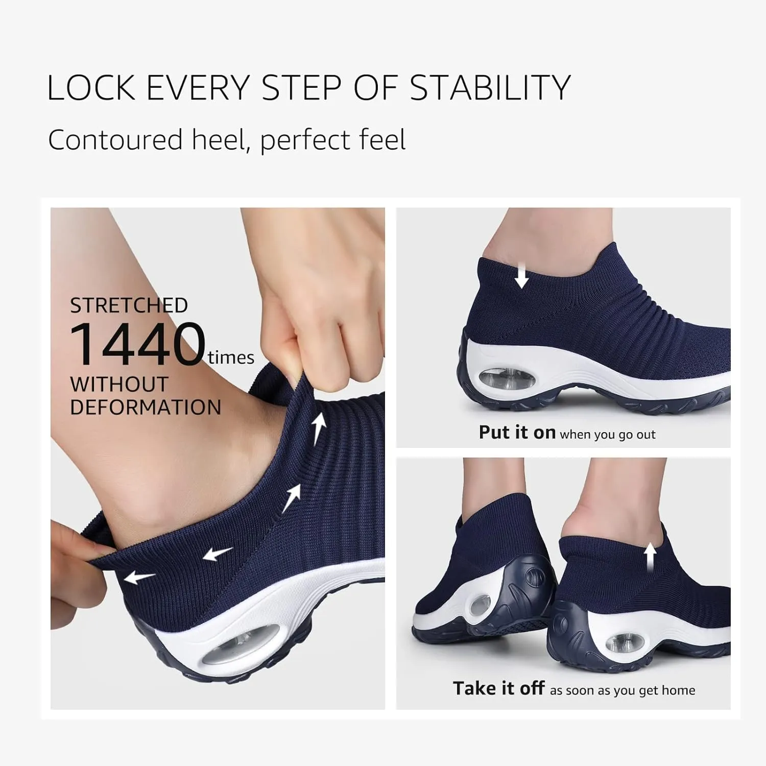 HKR Women's Walking Shoes Arch Support Non Slip Work Shoes Breathable Knit Upper Lightweight for Plantar Fasciitis