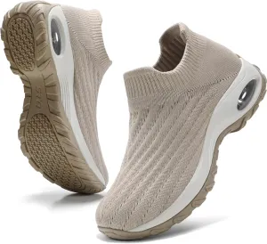 HKR Women's Walking Shoes Arch Support Non Slip Work Shoes Breathable Knit Upper Lightweight for Plantar Fasciitis