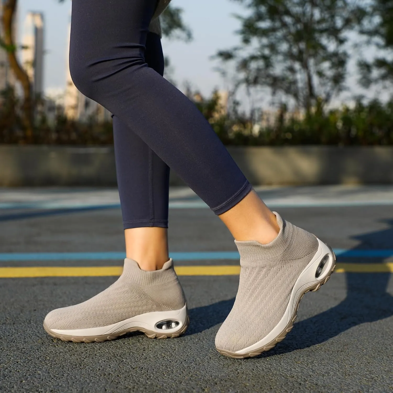 HKR Women's Walking Shoes Arch Support Non Slip Work Shoes Breathable Knit Upper Lightweight for Plantar Fasciitis
