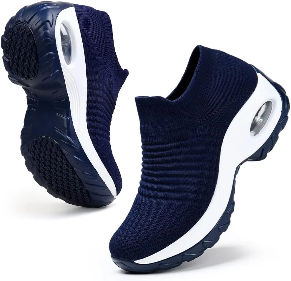 HKR Women's Walking Shoes Arch Support Non Slip Work Shoes Breathable Knit Upper Lightweight for Plantar Fasciitis