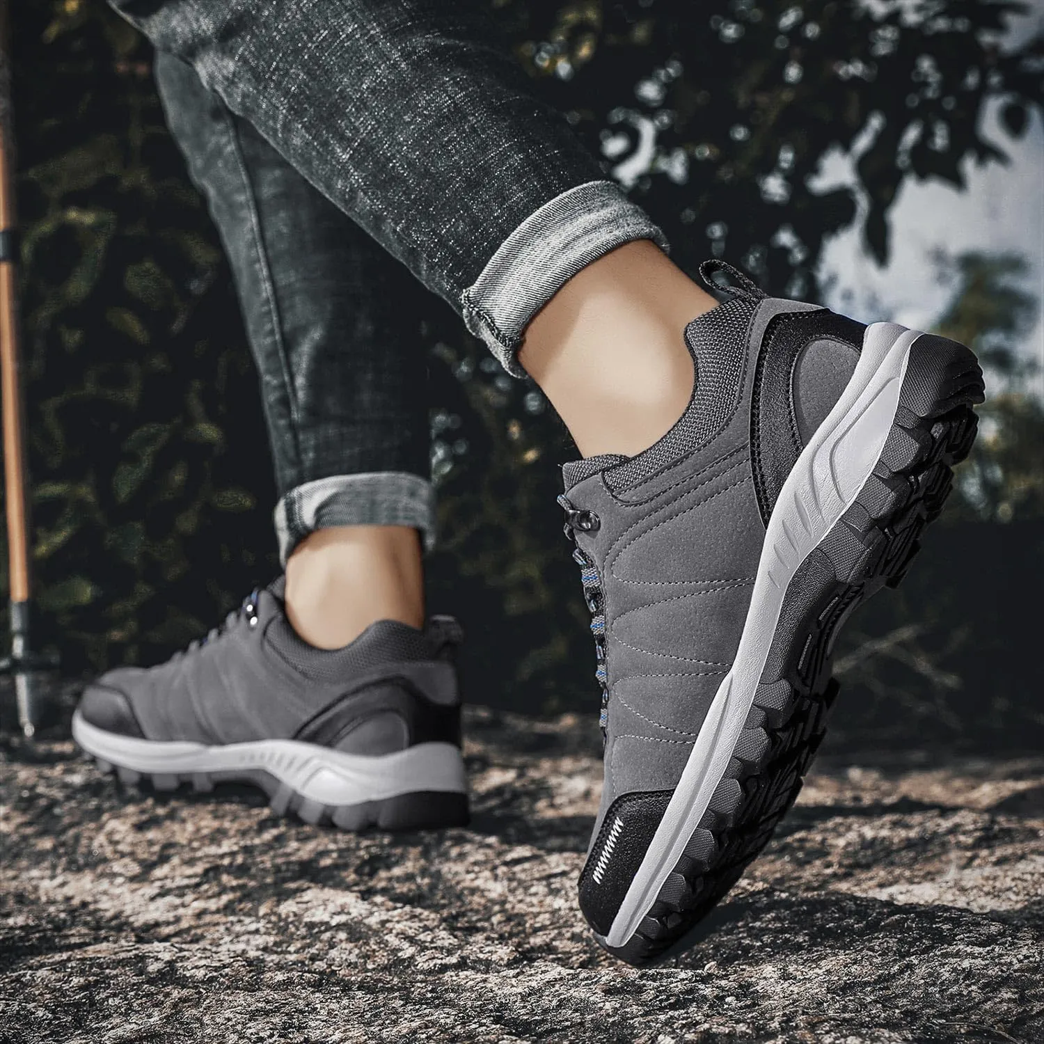 HOBIBEAR Mens Sneakers Leather Running Shoes Trainers Sneaker Casual Hiking Shoes