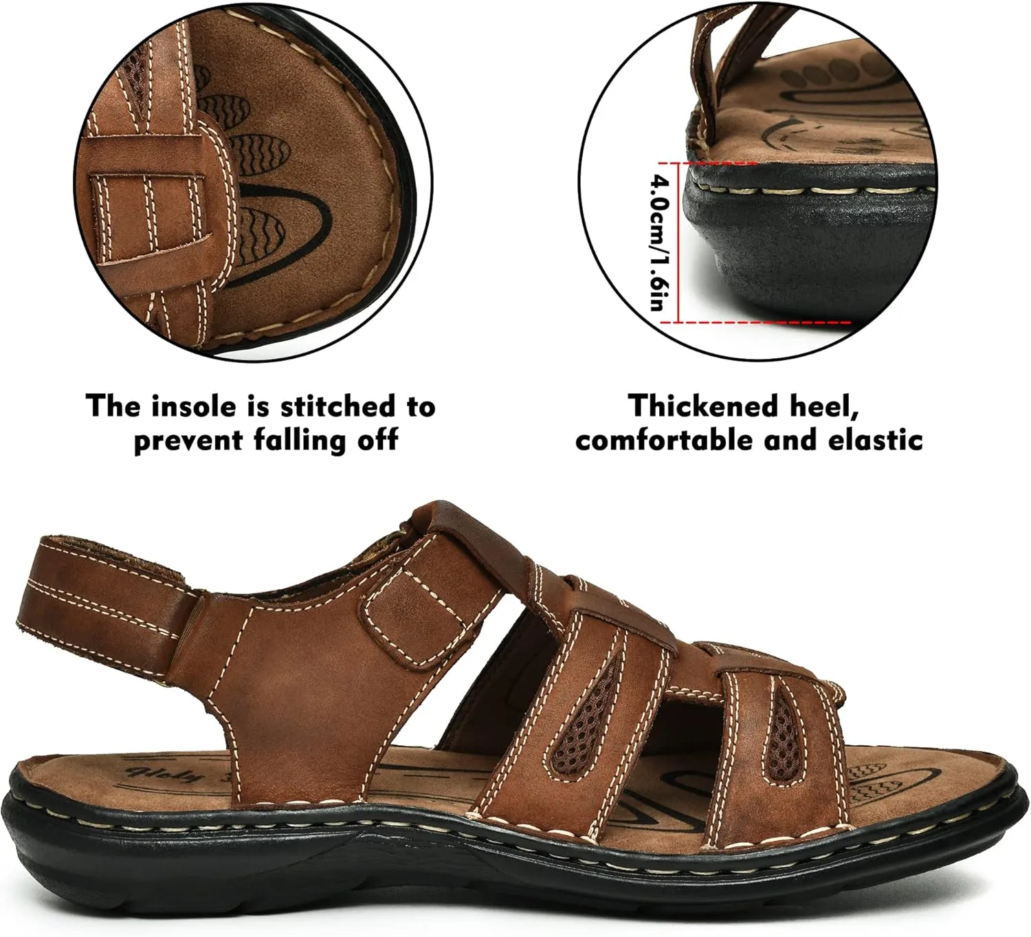 Holy dove Men's Sandals Open Toe Leather Fisherman Sport Hiking Outdoor Casual Summer Sandals Shoes for Men