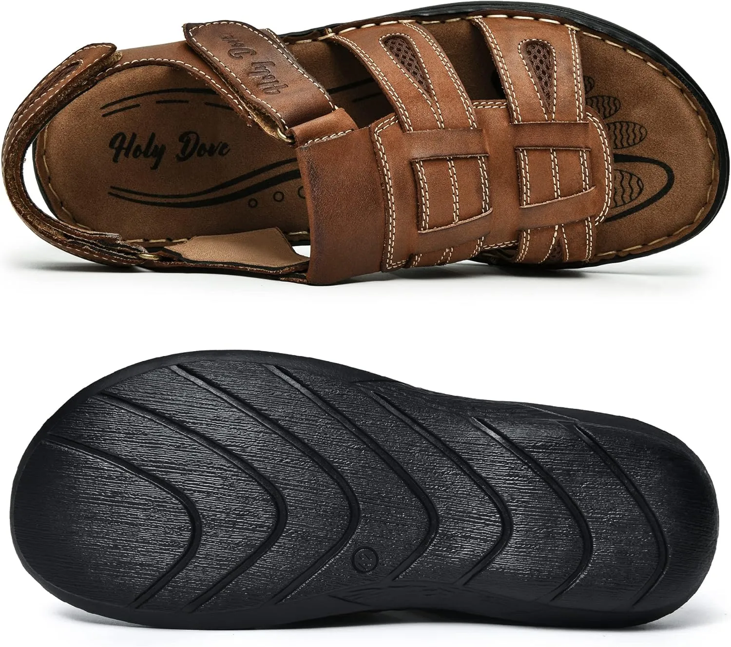 Holy dove Men's Sandals Open Toe Leather Fisherman Sport Hiking Outdoor Casual Summer Sandals Shoes for Men