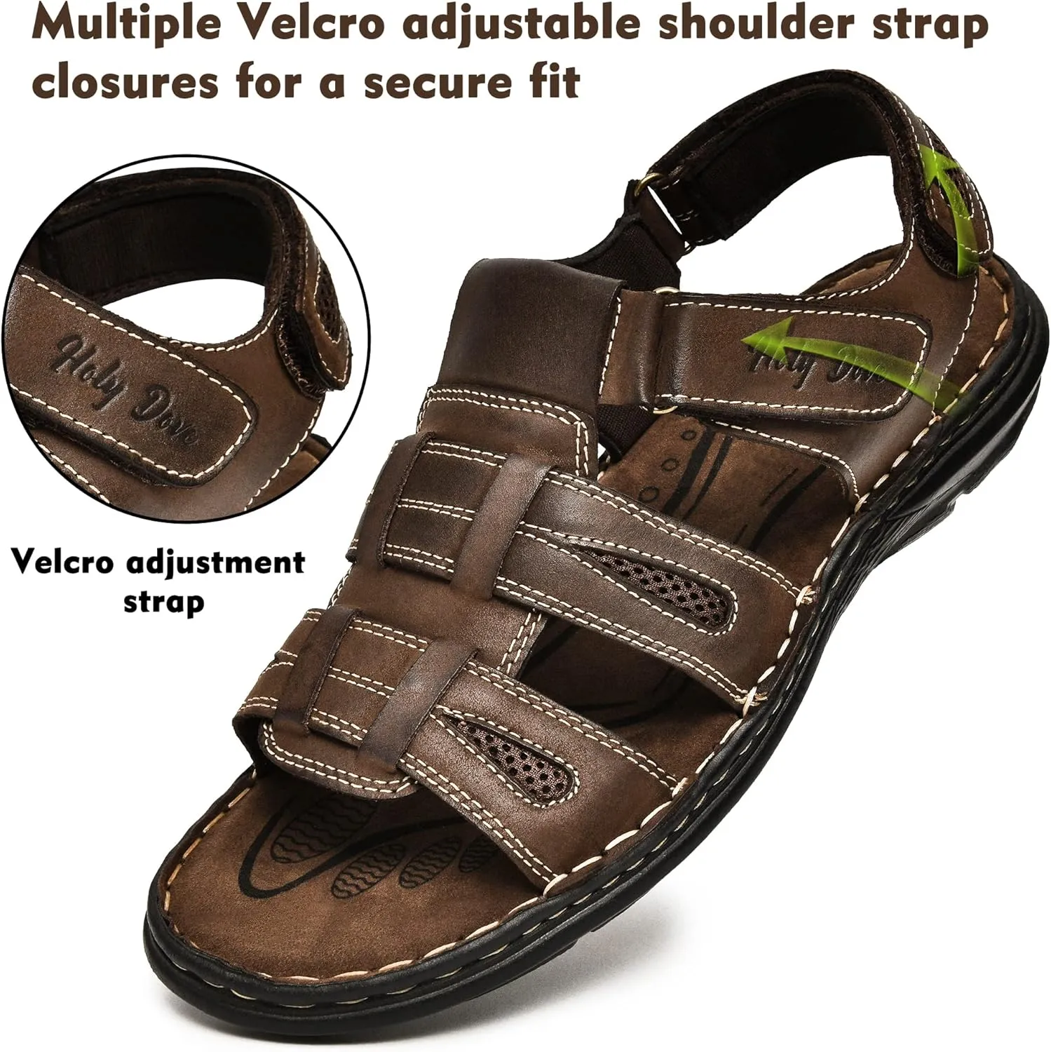 Holy dove Men's Sandals Open Toe Leather Fisherman Sport Hiking Outdoor Casual Summer Sandals Shoes for Men