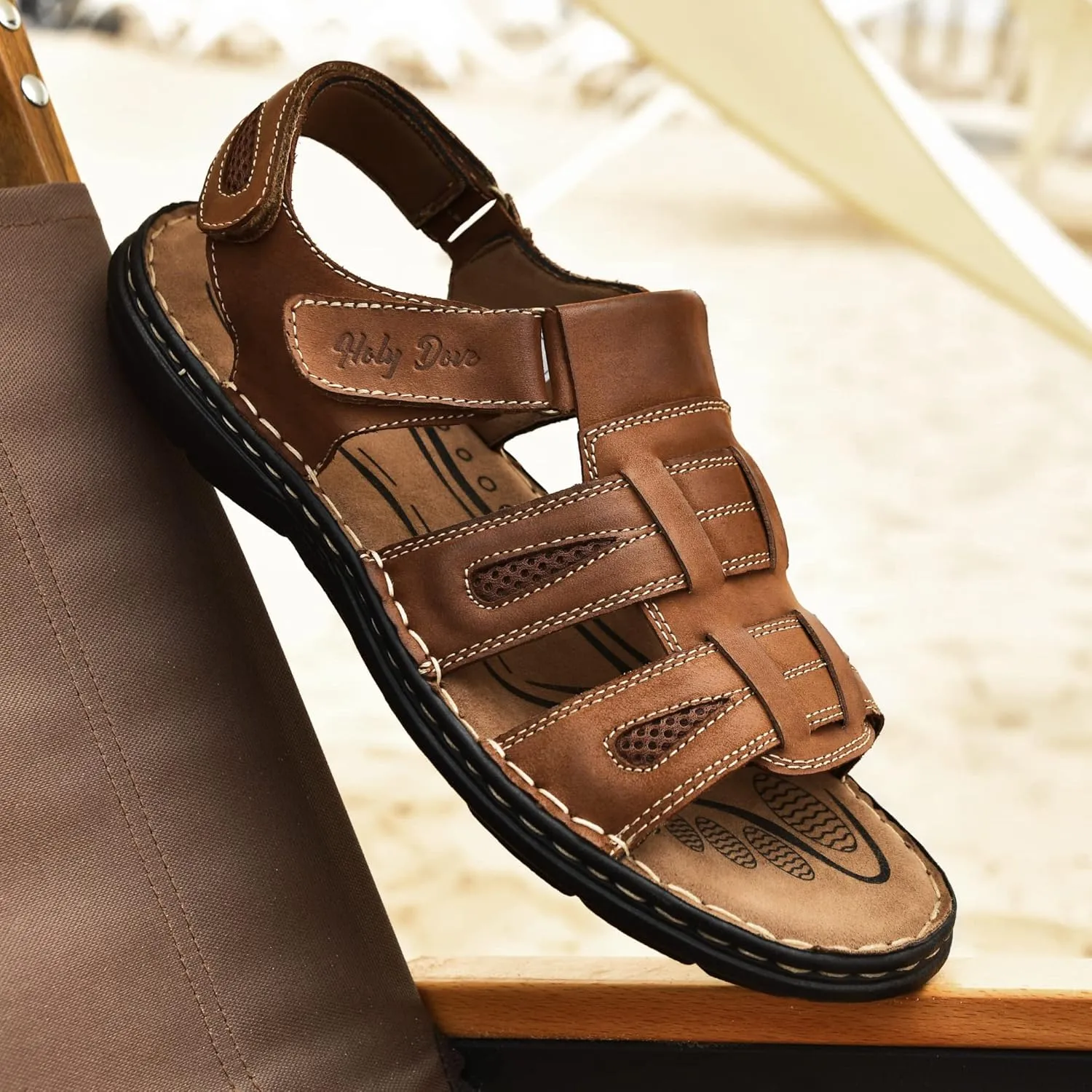 Holy dove Men's Sandals Open Toe Leather Fisherman Sport Hiking Outdoor Casual Summer Sandals Shoes for Men