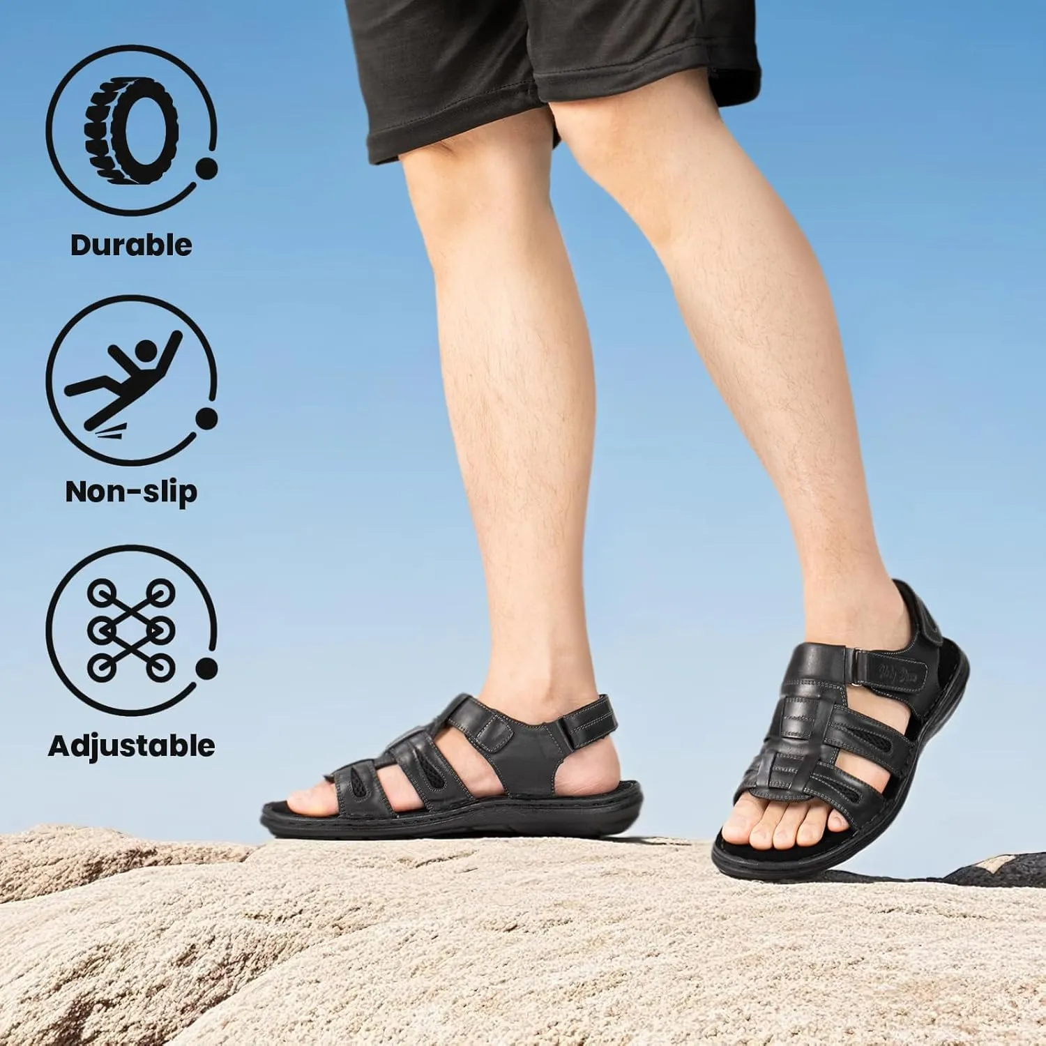 Holy dove Men's Sandals Open Toe Leather Fisherman Sport Hiking Outdoor Casual Summer Sandals Shoes for Men