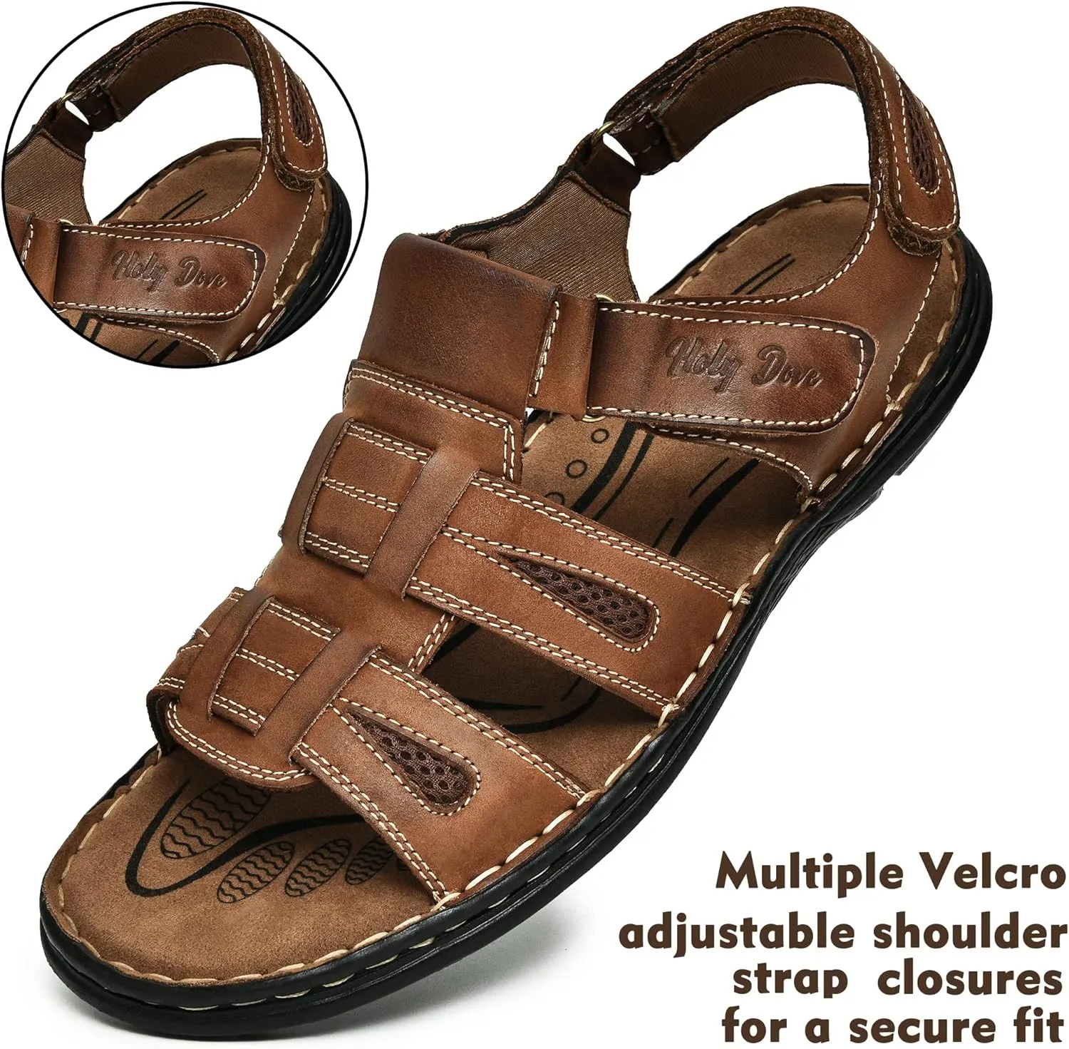 Holy dove Men's Sandals Open Toe Leather Fisherman Sport Hiking Outdoor Casual Summer Sandals Shoes for Men