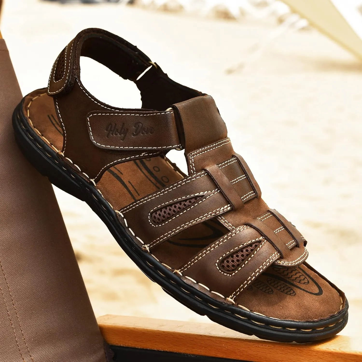 Holy dove Men's Sandals Open Toe Leather Fisherman Sport Hiking Outdoor Casual Summer Sandals Shoes for Men