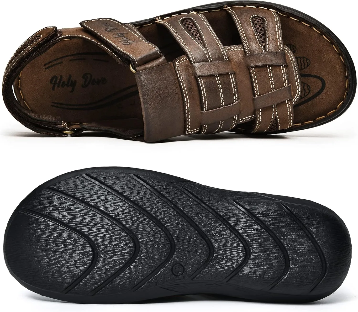 Holy dove Men's Sandals Open Toe Leather Fisherman Sport Hiking Outdoor Casual Summer Sandals Shoes for Men