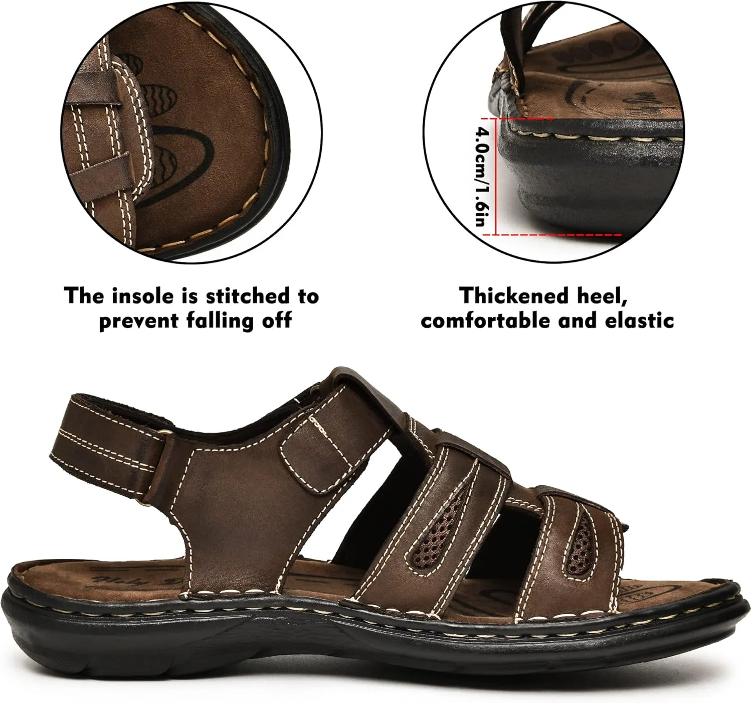 Holy dove Men's Sandals Open Toe Leather Fisherman Sport Hiking Outdoor Casual Summer Sandals Shoes for Men