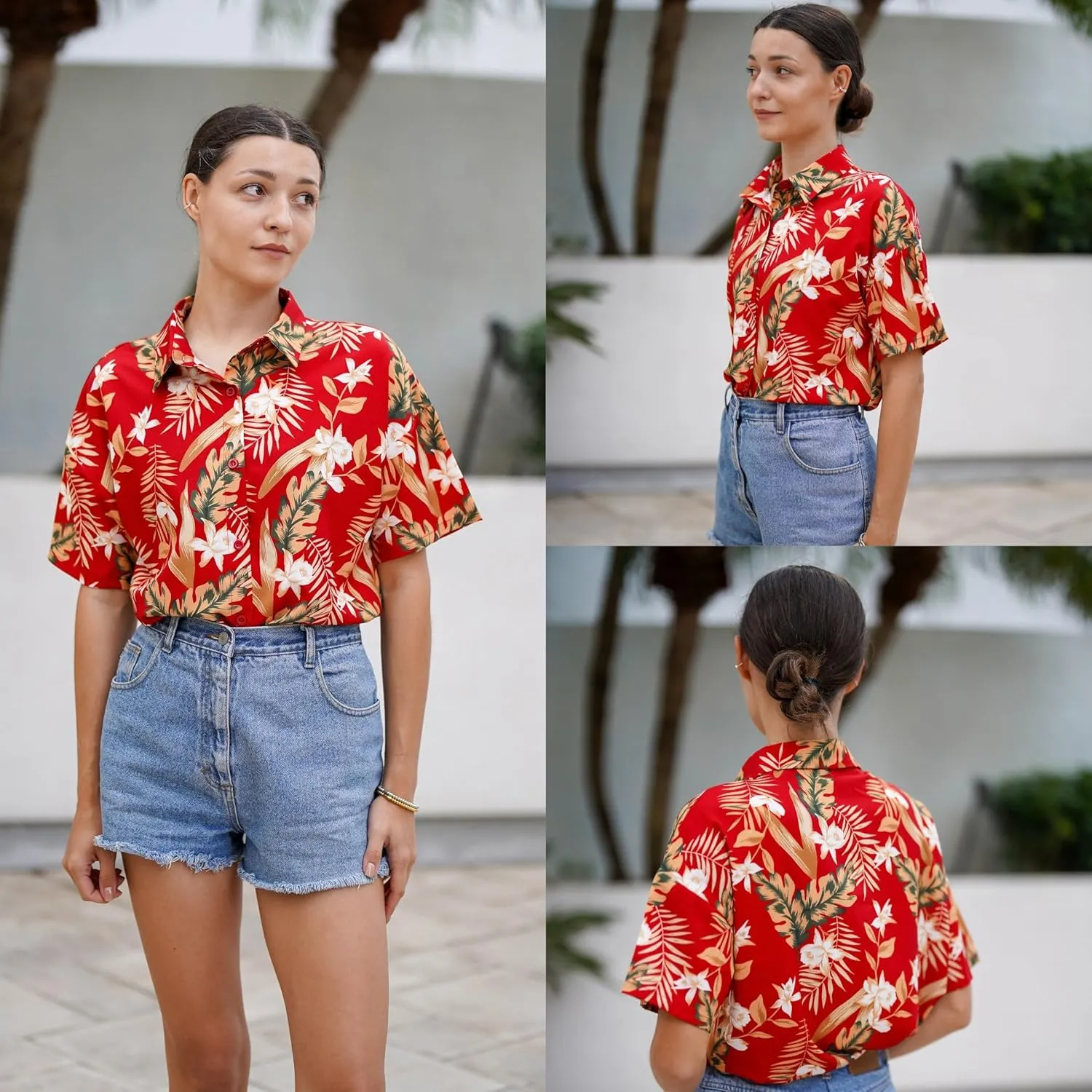 HOTOUCH Womens Hawaiian Shirts Button Up Casual Floral Tropical Shirt Summer Beach Shirt Cool Short Sleeve Blouse Tops