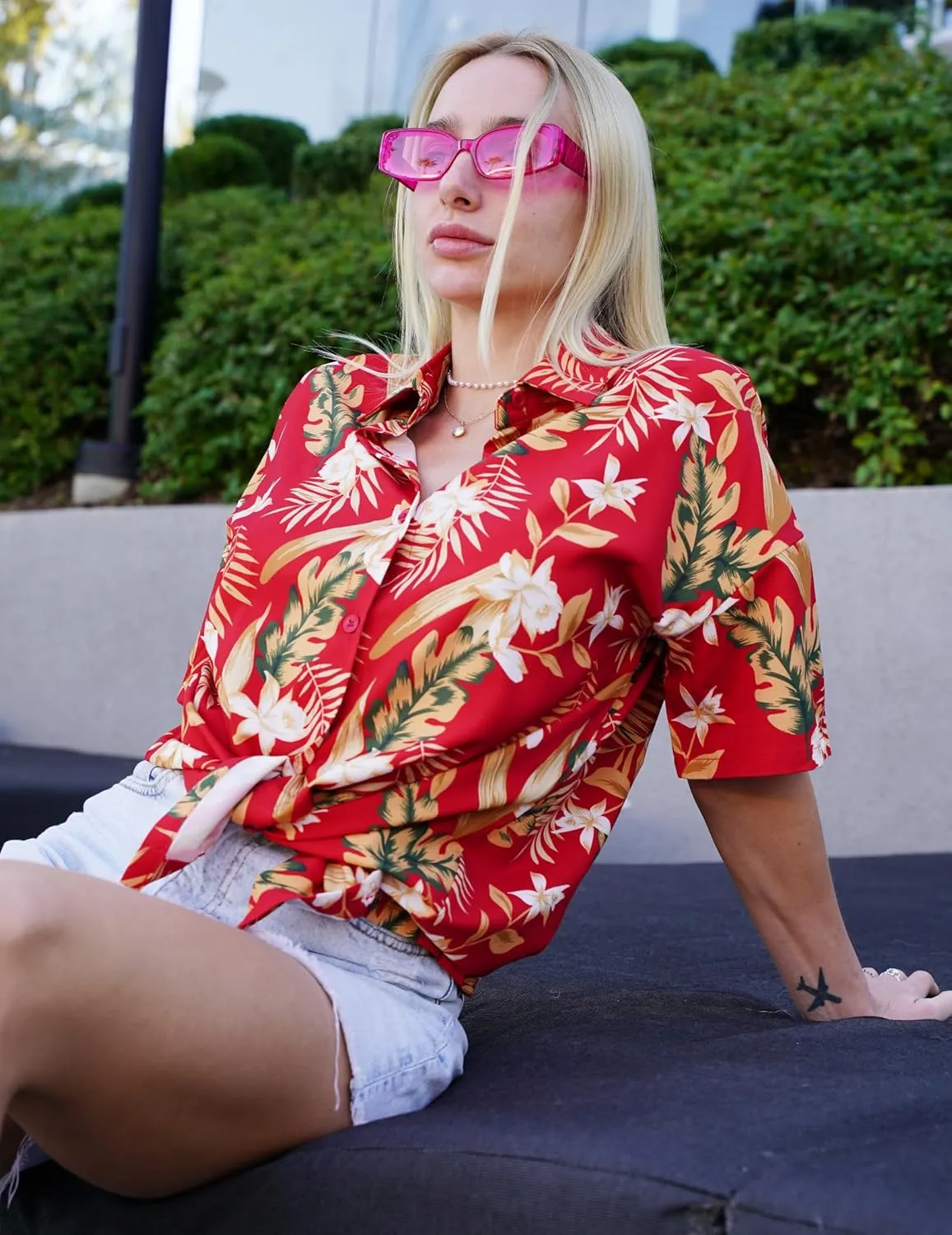 HOTOUCH Womens Hawaiian Shirts Button Up Casual Floral Tropical Shirt Summer Beach Shirt Cool Short Sleeve Blouse Tops