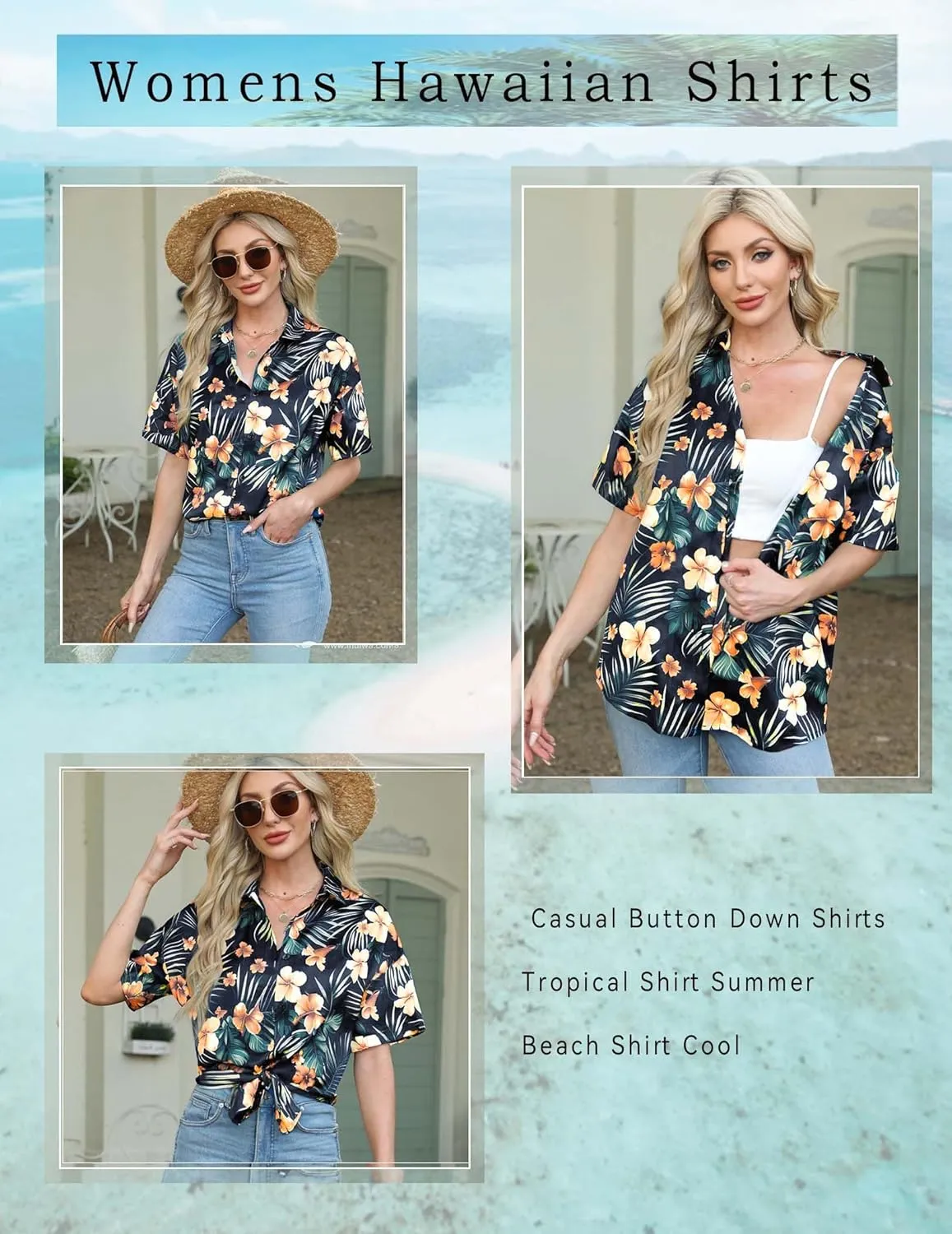 HOTOUCH Womens Hawaiian Shirts Button Up Casual Floral Tropical Shirt Summer Beach Shirt Cool Short Sleeve Blouse Tops