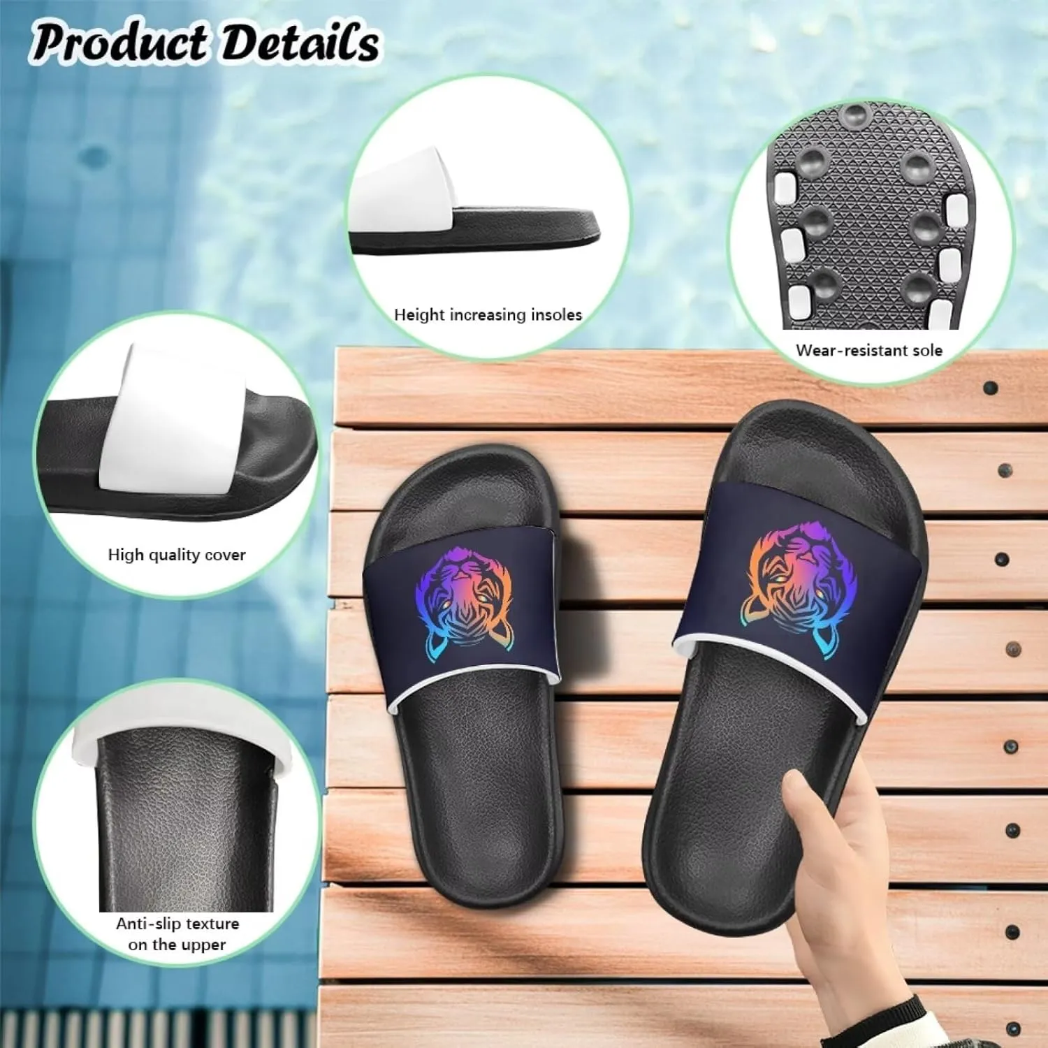 Howilath Children's Sandals Casual Non-Slip Slides Unisex Kids Slippers Bathroom Shower Shoes with EVA Sole