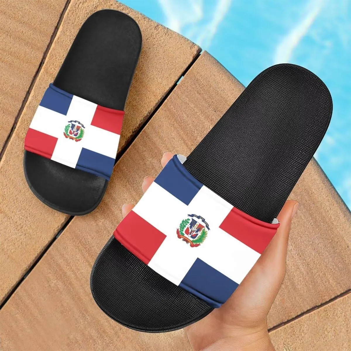 Howilath North American Countries Flag Sandals for Women Comfort Non Slip House Shower Shoes Summer