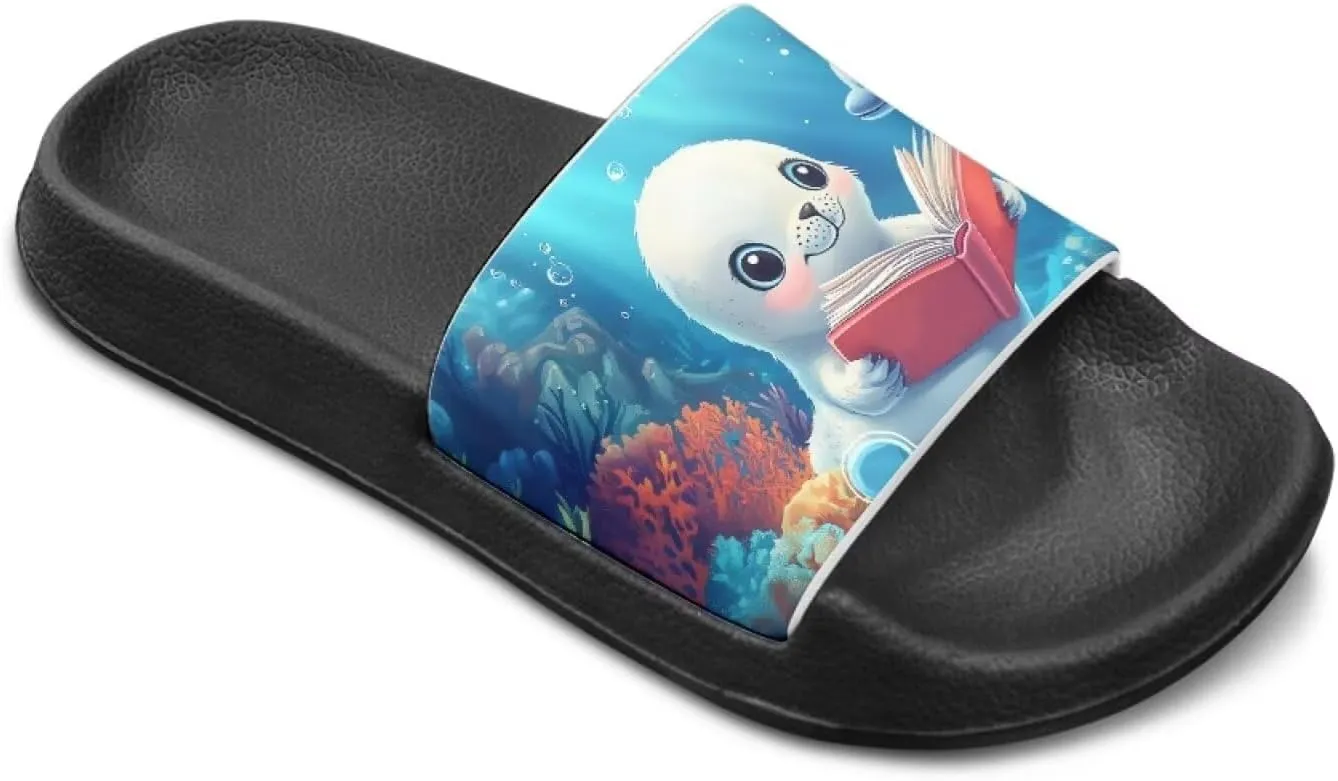 Howilath Sea Animal Print Kids Slides Non-Slip Open Toe Slippers Boys and Girls Sandals Pillow Cloud Slippers with EVA Sole