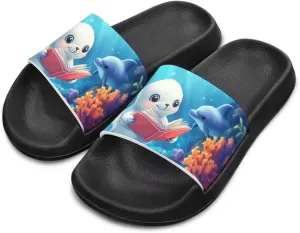 Howilath Sea Animal Print Kids Slides Non-Slip Open Toe Slippers Boys and Girls Sandals Pillow Cloud Slippers with EVA Sole