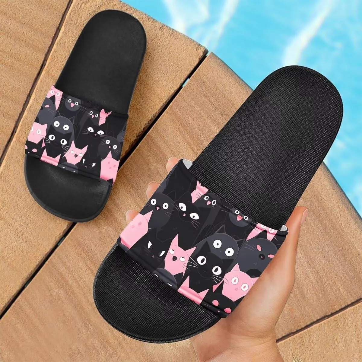 Howilath Women's Casual Slide Sandals, Cartoon Animals Print Comfortable Soft Sole Non-Slip Open Toe EVA Flat Sandals