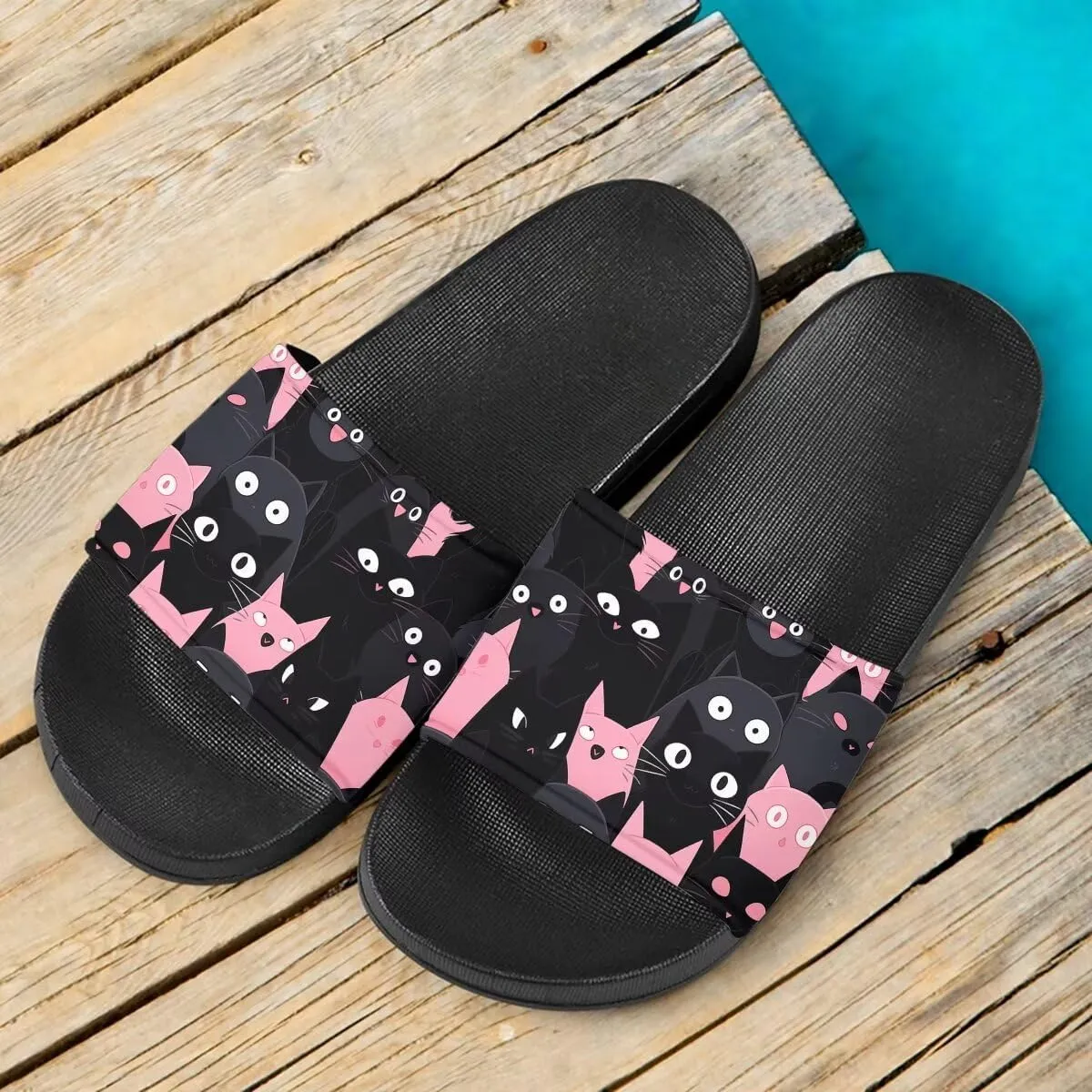 Howilath Women's Casual Slide Sandals, Cartoon Animals Print Comfortable Soft Sole Non-Slip Open Toe EVA Flat Sandals