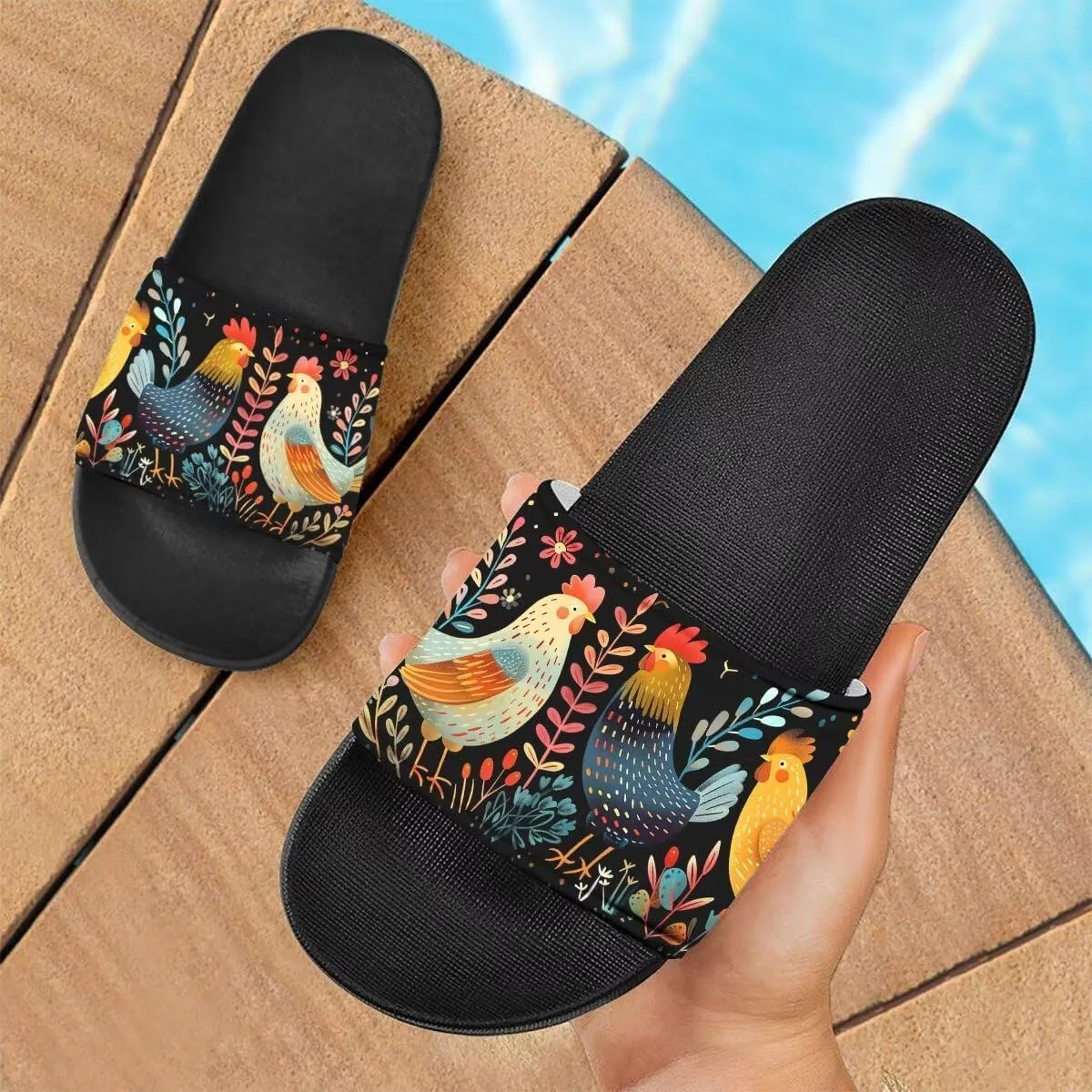 Howilath Women's Casual Slide Sandals, Cartoon Animals Print Comfortable Soft Sole Non-Slip Open Toe EVA Flat Sandals