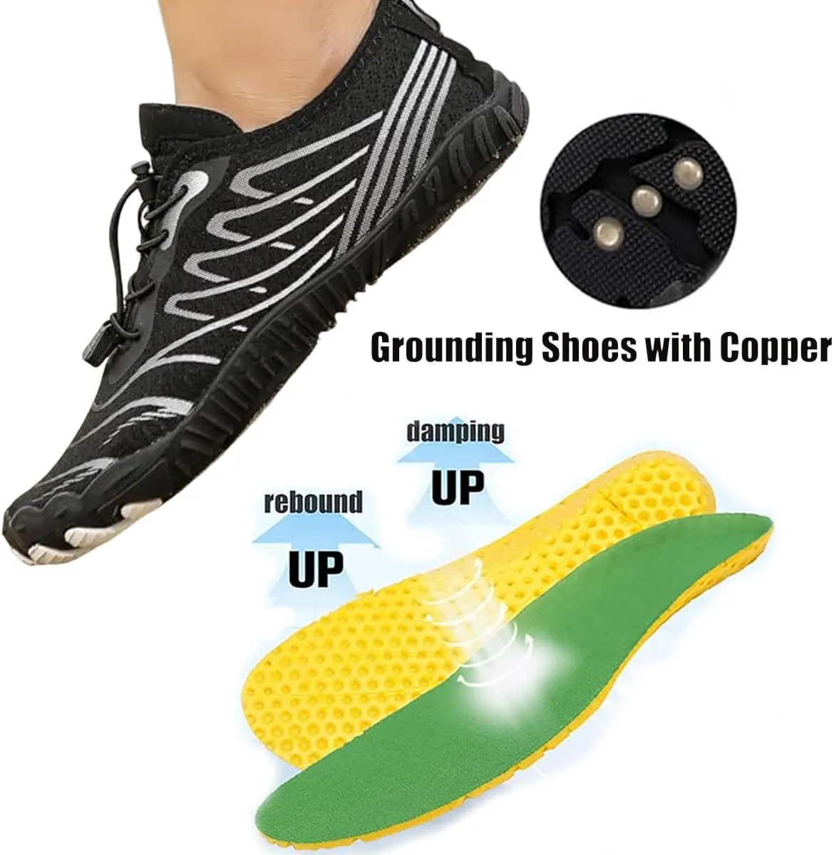 Hrtesus Grounding Shoes with Copper for Women Men Earthing Shoes Grounded Barefoot Footwear Wide Toe Highly Elastic Non-Slip Sneakers