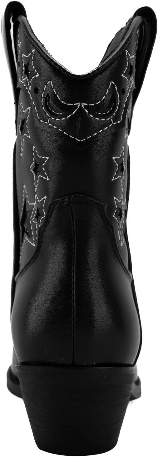 Huntarry Heart Boots for Women Red Cowboy Boots Embroidered Inlay Heart Knee High Round Toe Boots Chunky Heel Cowgirl Boots Valentines Day Boots
