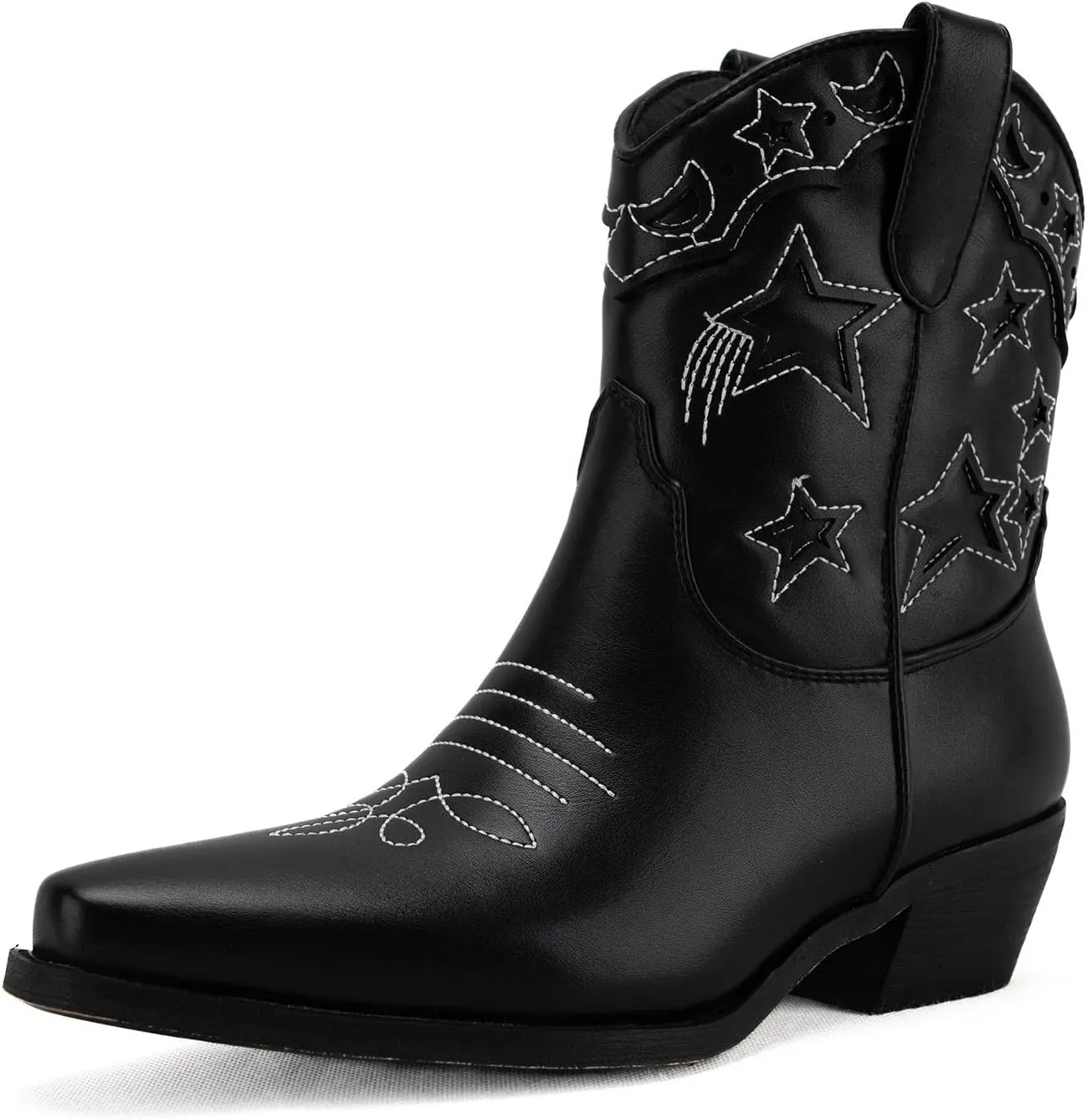 Huntarry Heart Boots for Women Red Cowboy Boots Embroidered Inlay Heart Knee High Round Toe Boots Chunky Heel Cowgirl Boots Valentines Day Boots