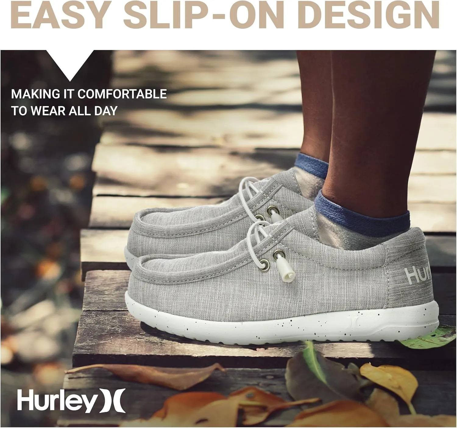 Hurley Kids Elastic Lace Loafers, Canvas Shoes for Boys & Girls - Comfortable, Durable, Stylish - Kid's Fashion Sneakers, Wide Toe Shoes for Everyday Wear