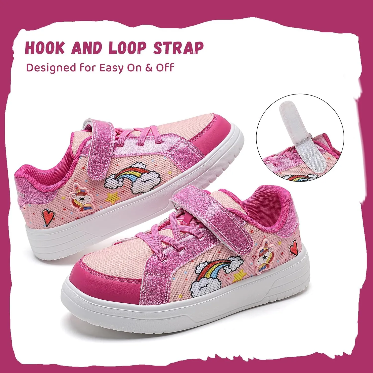 IceUnicorn Kids Girls Sneakers Lightweight Causal Walking Shoes Low Top Elastic Lace Sneaker with Hook and Loop(Toddler/Little Kid/Big Kid)