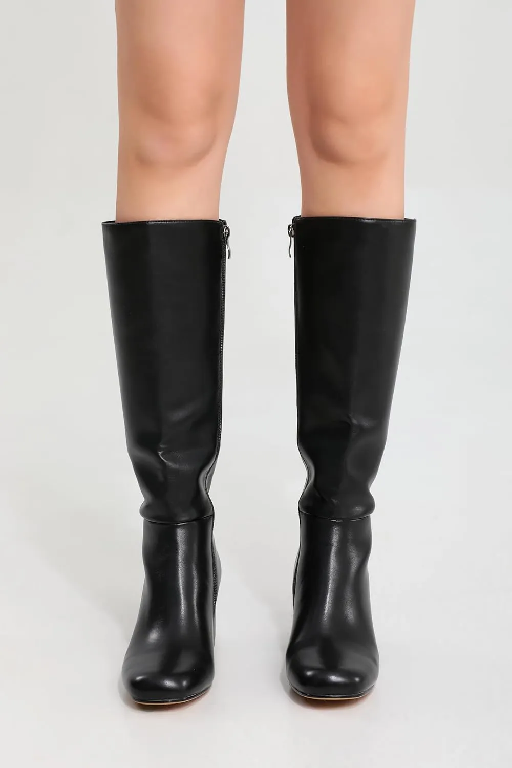 iiimmu Knee High Boots for Women Round Toe Boots 2.5 IN Chunky Heel Zipper Knee High Boots Dress Fashion Trendy High Heel Boots