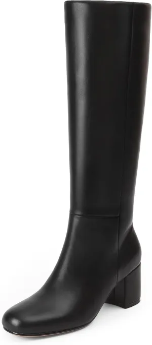 iiimmu Knee High Boots for Women Round Toe Boots 2.5 IN Chunky Heel Zipper Knee High Boots Dress Fashion Trendy High Heel Boots