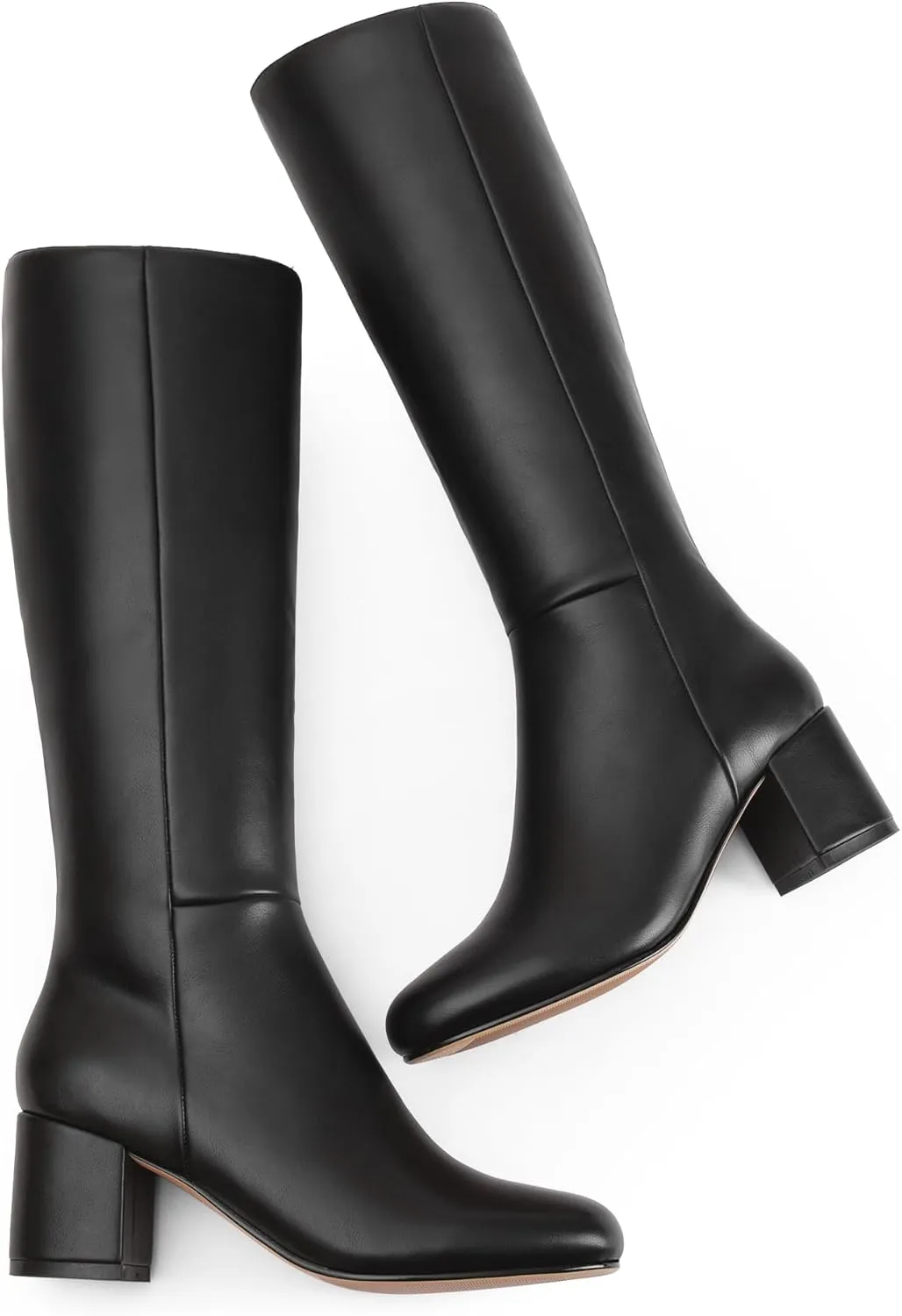 iiimmu Knee High Boots for Women Round Toe Boots 2.5 IN Chunky Heel Zipper Knee High Boots Dress Fashion Trendy High Heel Boots