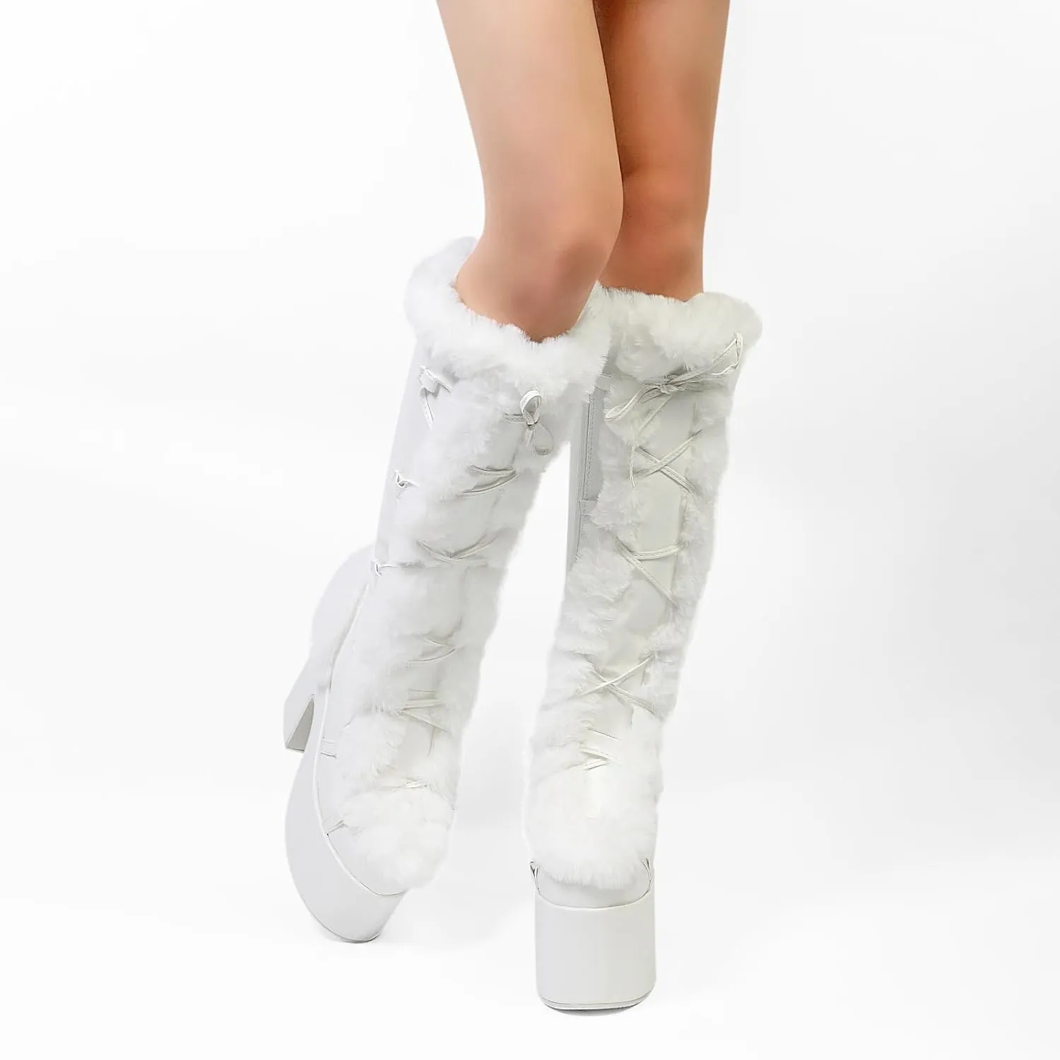 IMPREMEY Knee High Boots For Women， With Side Zipper Punk Gothic Thick-Soled Platform Boots…