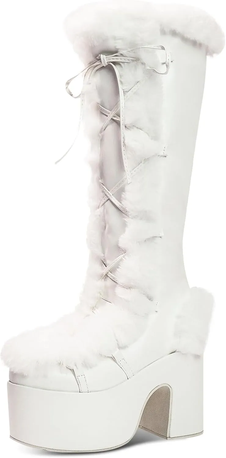 IMPREMEY Knee High Boots For Women， With Side Zipper Punk Gothic Thick-Soled Platform Boots…