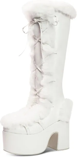 IMPREMEY Knee High Boots For Women， With Side Zipper Punk Gothic Thick-Soled Platform Boots…