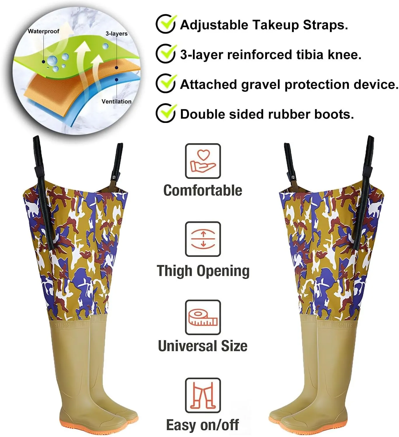 Insulated Hip Waders for Men Women, High Knee Waterproof Wading Boots, Waders for Fishing and Hunting
