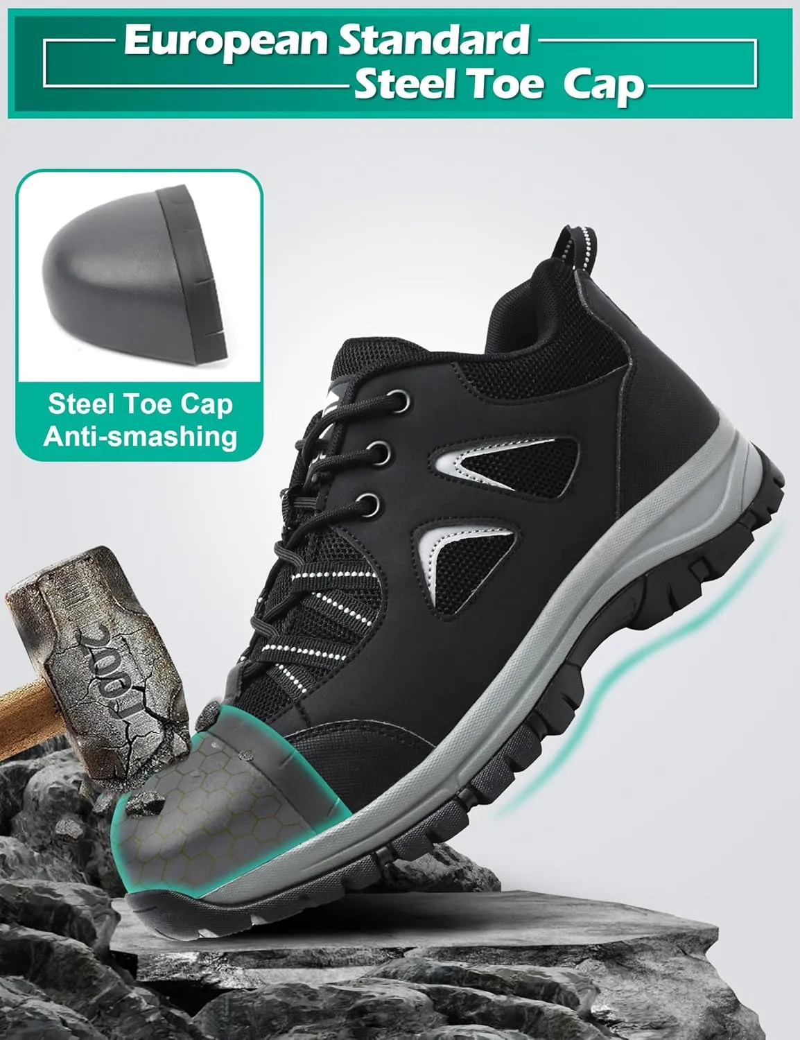 ISOOUS Steel Toe Shoes for Men Women Safety Composite Toe Sneakers Lightweight Comfortable Non Slip Resistant Work Shoes for Men Utility Indestructible Industrial Construction