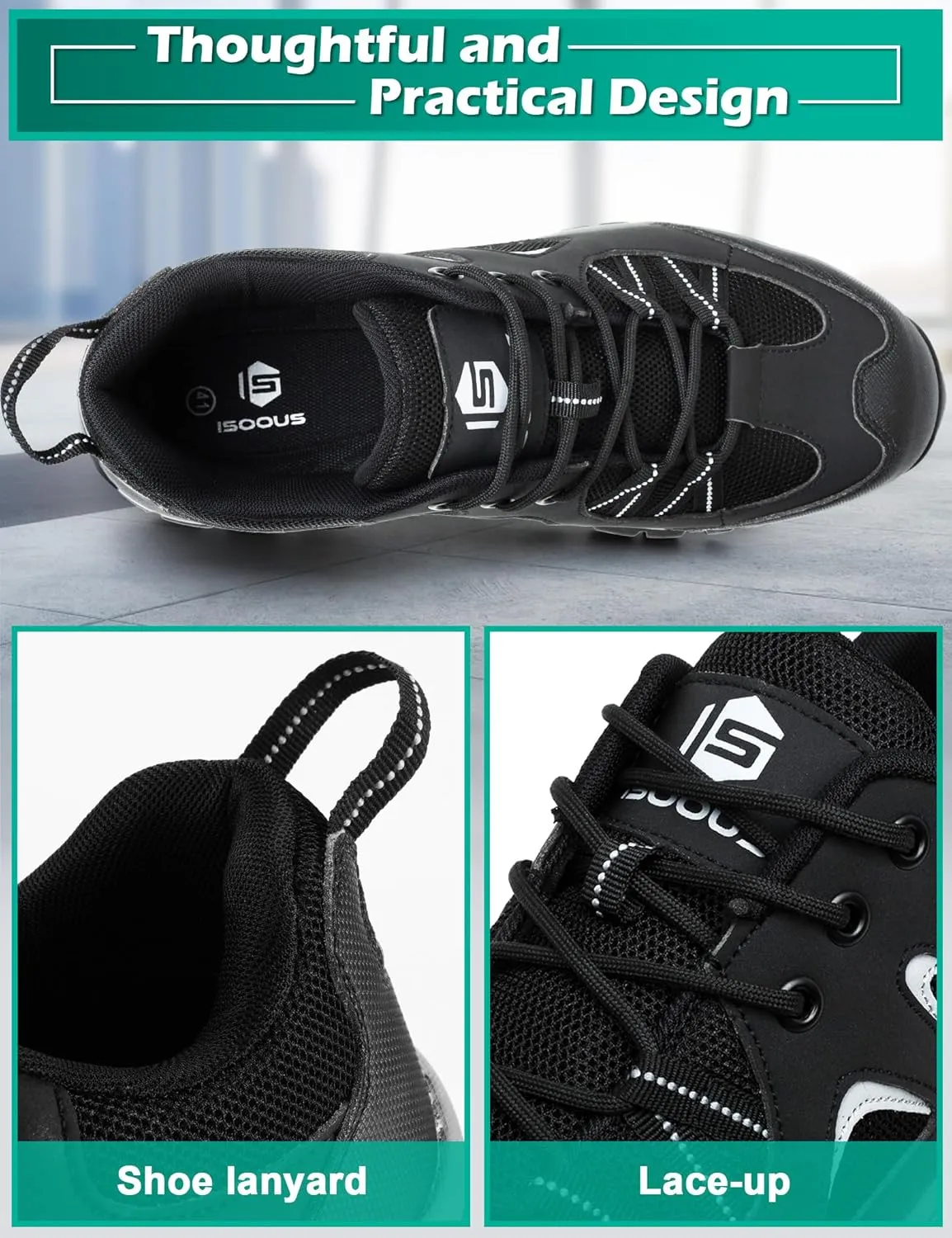ISOOUS Steel Toe Shoes for Men Women Safety Composite Toe Sneakers Lightweight Comfortable Non Slip Resistant Work Shoes for Men Utility Indestructible Industrial Construction