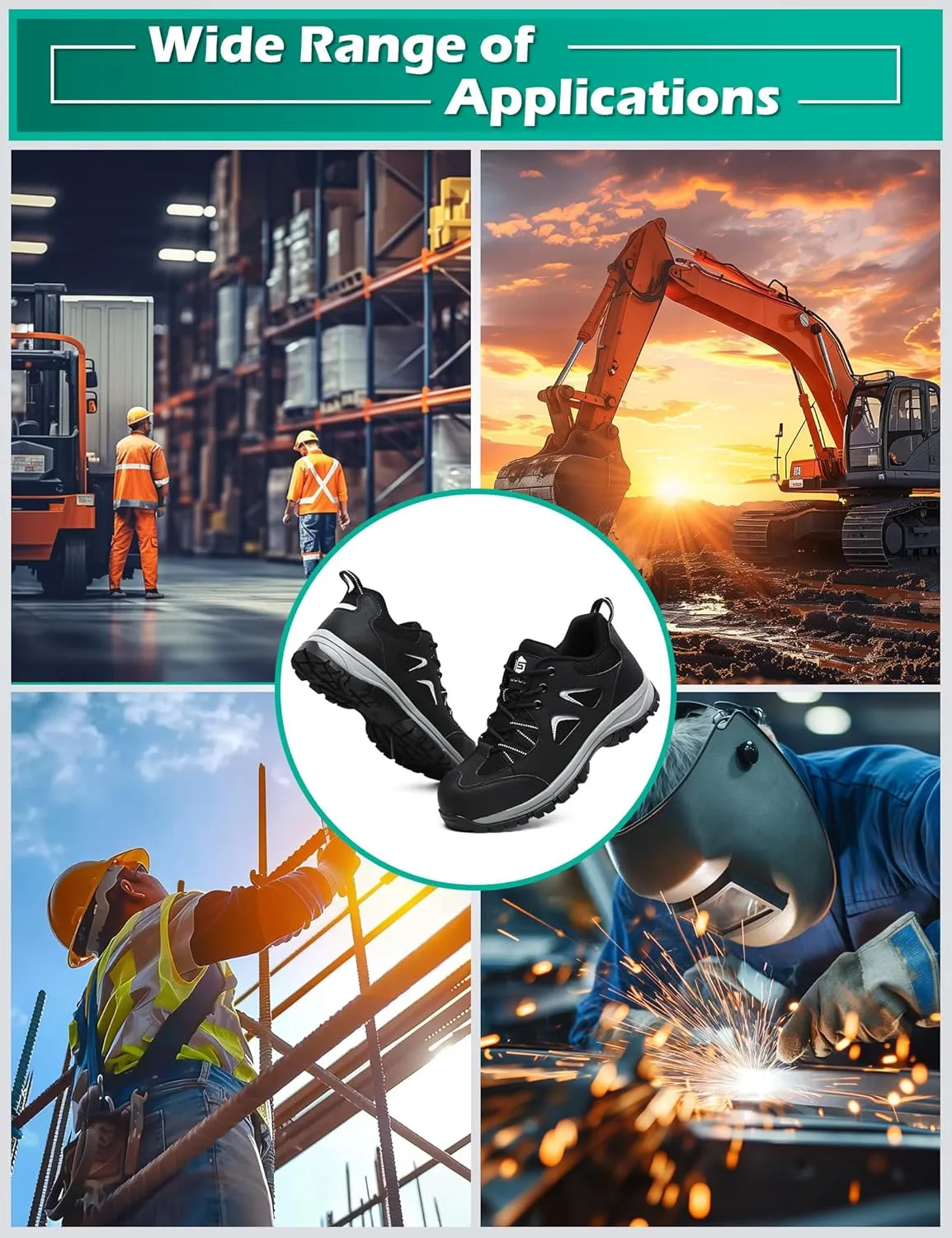 ISOOUS Steel Toe Shoes for Men Women Safety Composite Toe Sneakers Lightweight Comfortable Non Slip Resistant Work Shoes for Men Utility Indestructible Industrial Construction