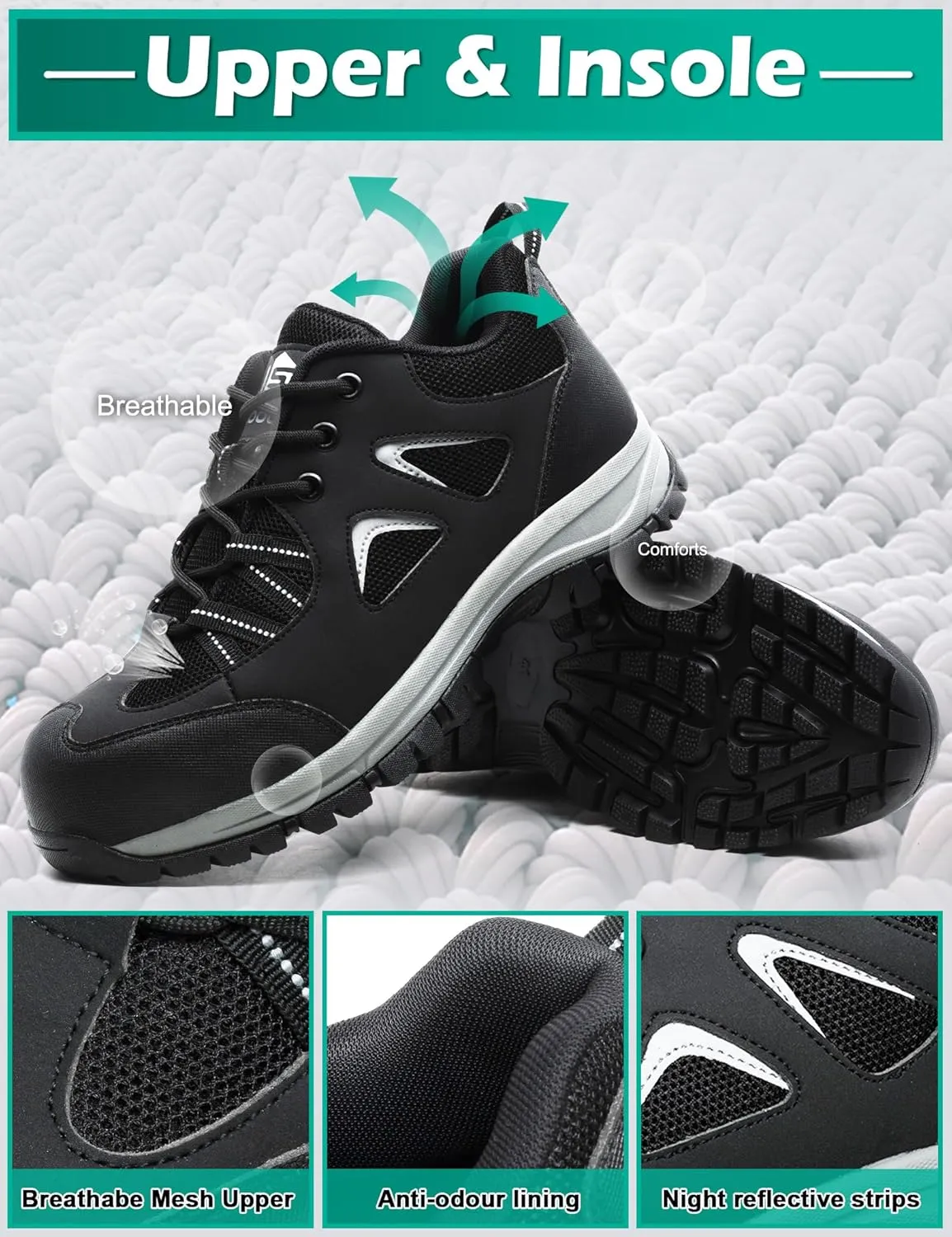 ISOOUS Steel Toe Shoes for Men Women Safety Composite Toe Sneakers Lightweight Comfortable Non Slip Resistant Work Shoes for Men Utility Indestructible Industrial Construction