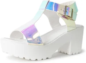 J. Adams Corby Platform Sandals Heeled Sandals for Womens - T-Strap Chunky Mid Heel Sandal Wedges for Women - Women's Footwear Platform Shoes - Summer Shoes for Women