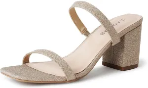 J. Adams Stormi Heeled Sandals Women Dressy Summer Flat Mules- Square Toe Double Band Low Block Heel Sandals - Chunky Sandals for Women - Summer Sandals, Womens Dress Sandals, Women's Heeled Sandals